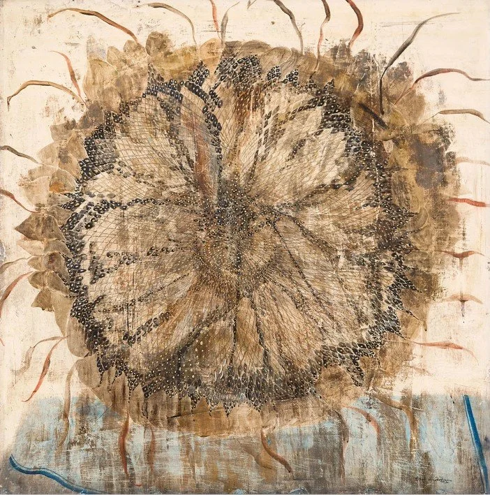 Merab Abramishvili SUNFLOWER, tempera on plywood, 75 x 75 cm. 1997