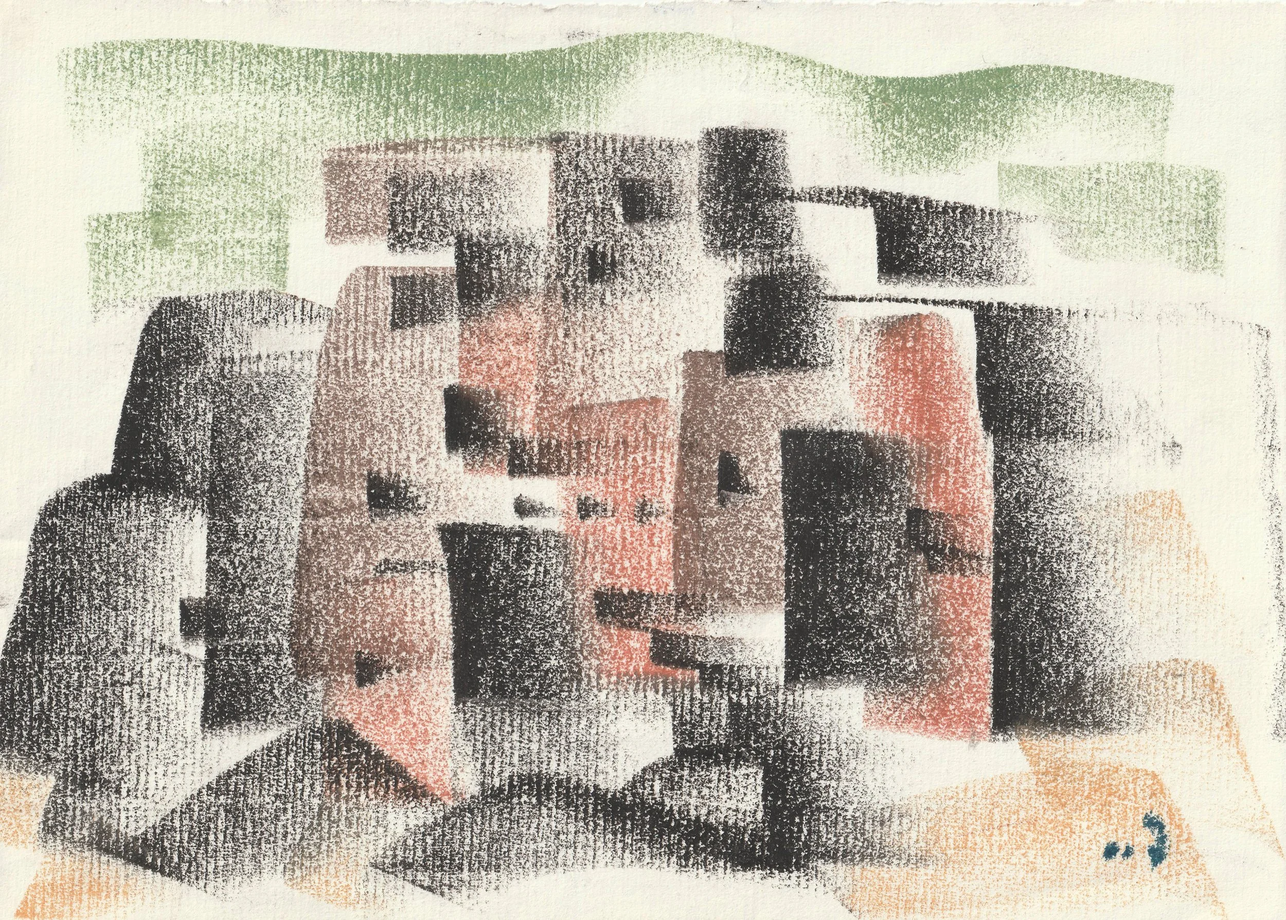 Tengiz Mirzashvili ‘Composition’ pastel on paper, 16 x 22,5 cm.