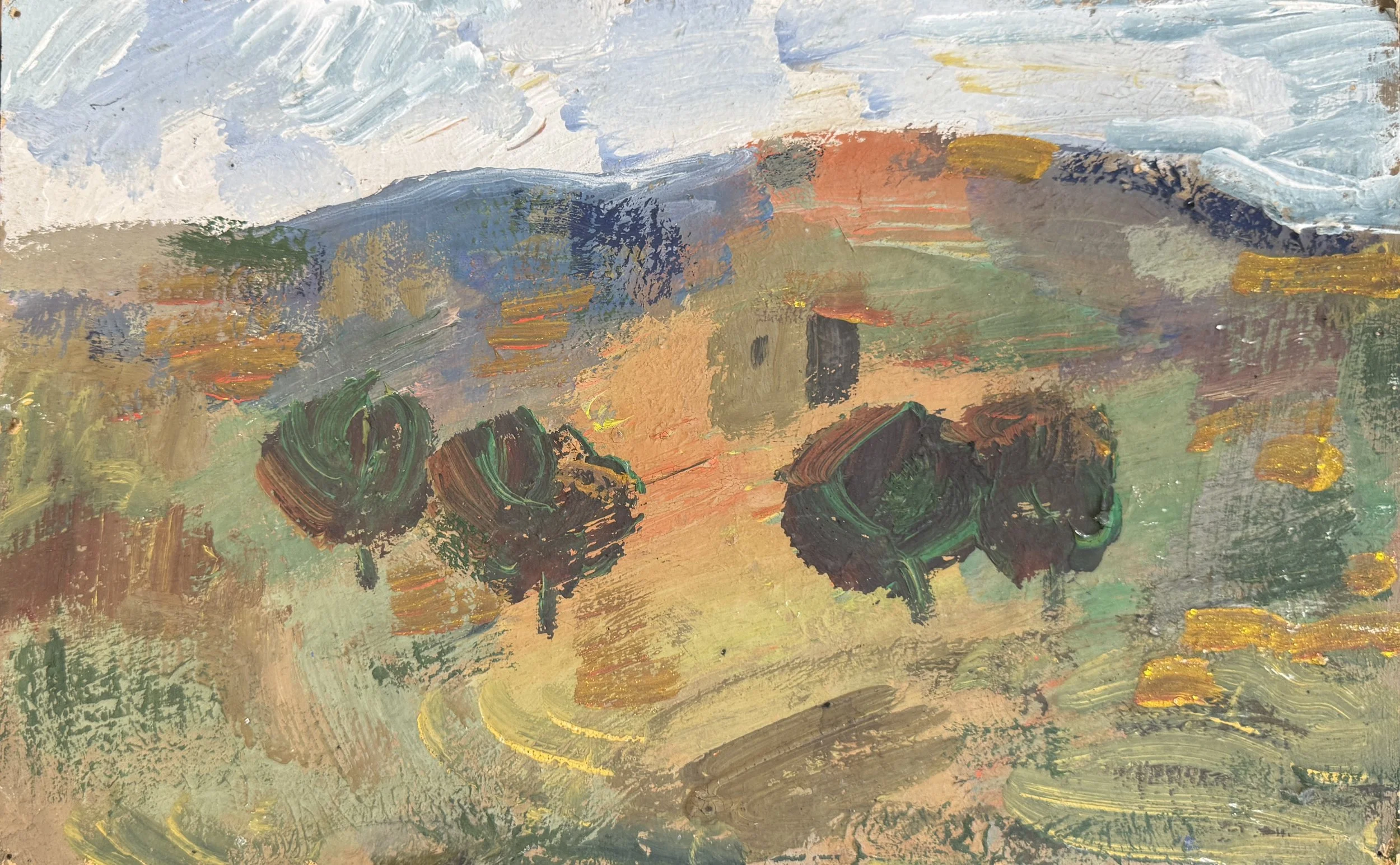 Tengiz Mirzashvili 'Landscape', tempera on board, 19.5 x 30 cm.