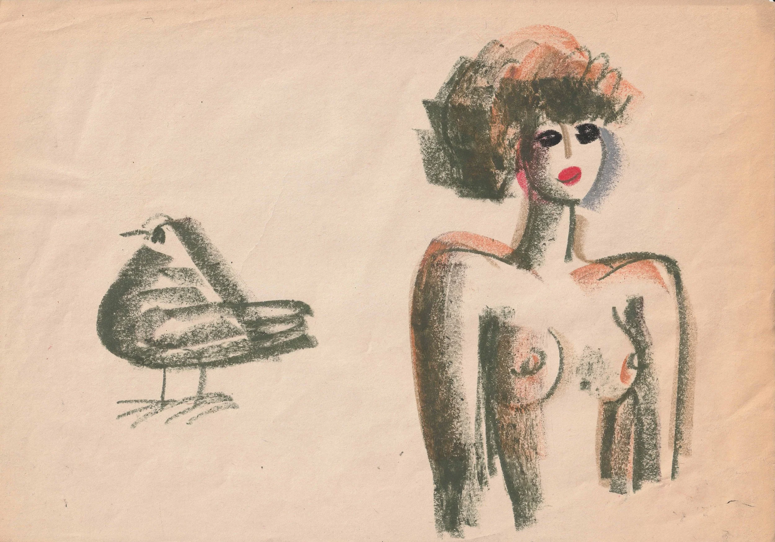 Tengiz Mirzashvili ‘Composition’ pastel on paper, 21 x 29,5 cm.
