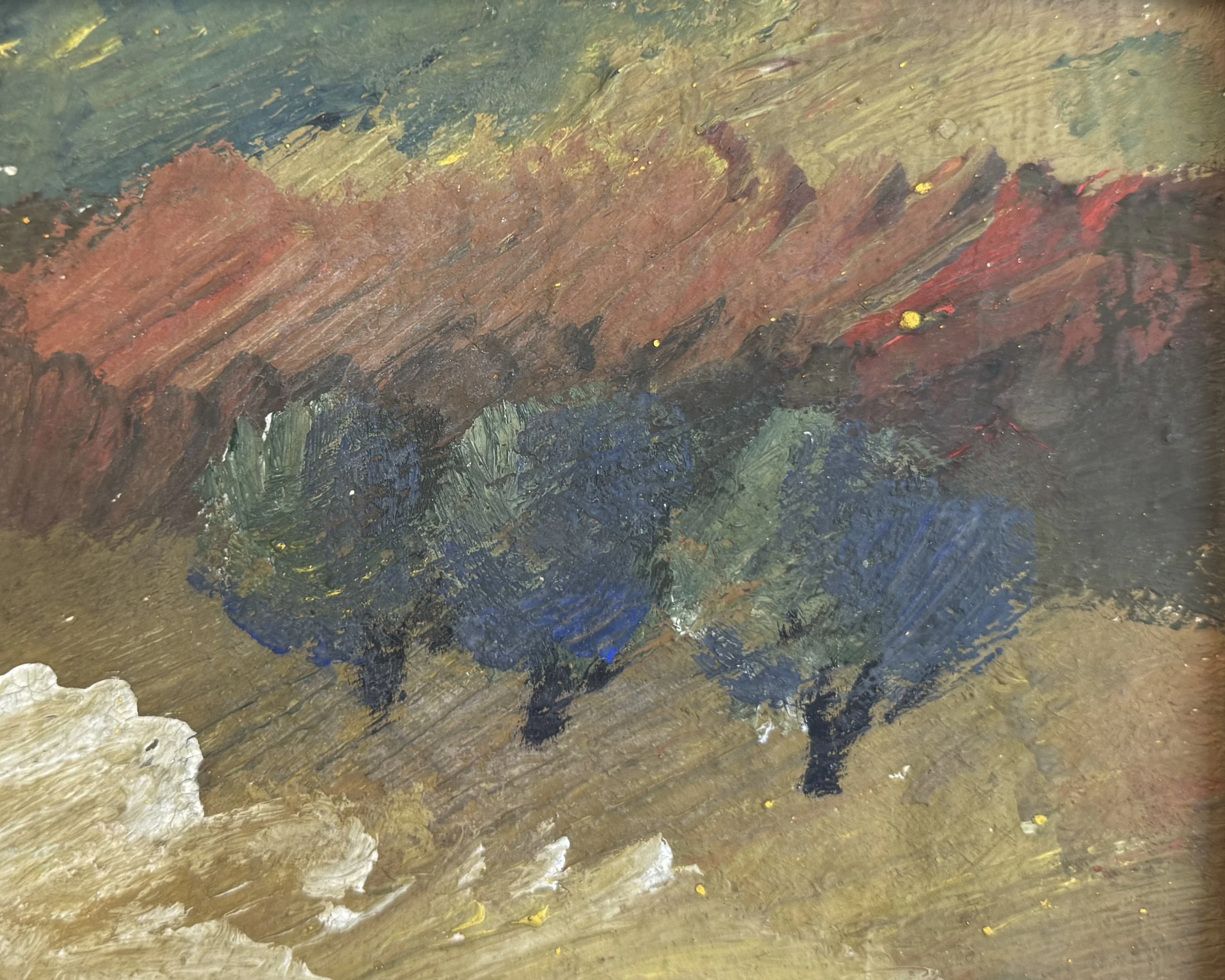 Tengiz Mirzashvili 'Landscape', tempera on board, 16.5 x 20 cm.