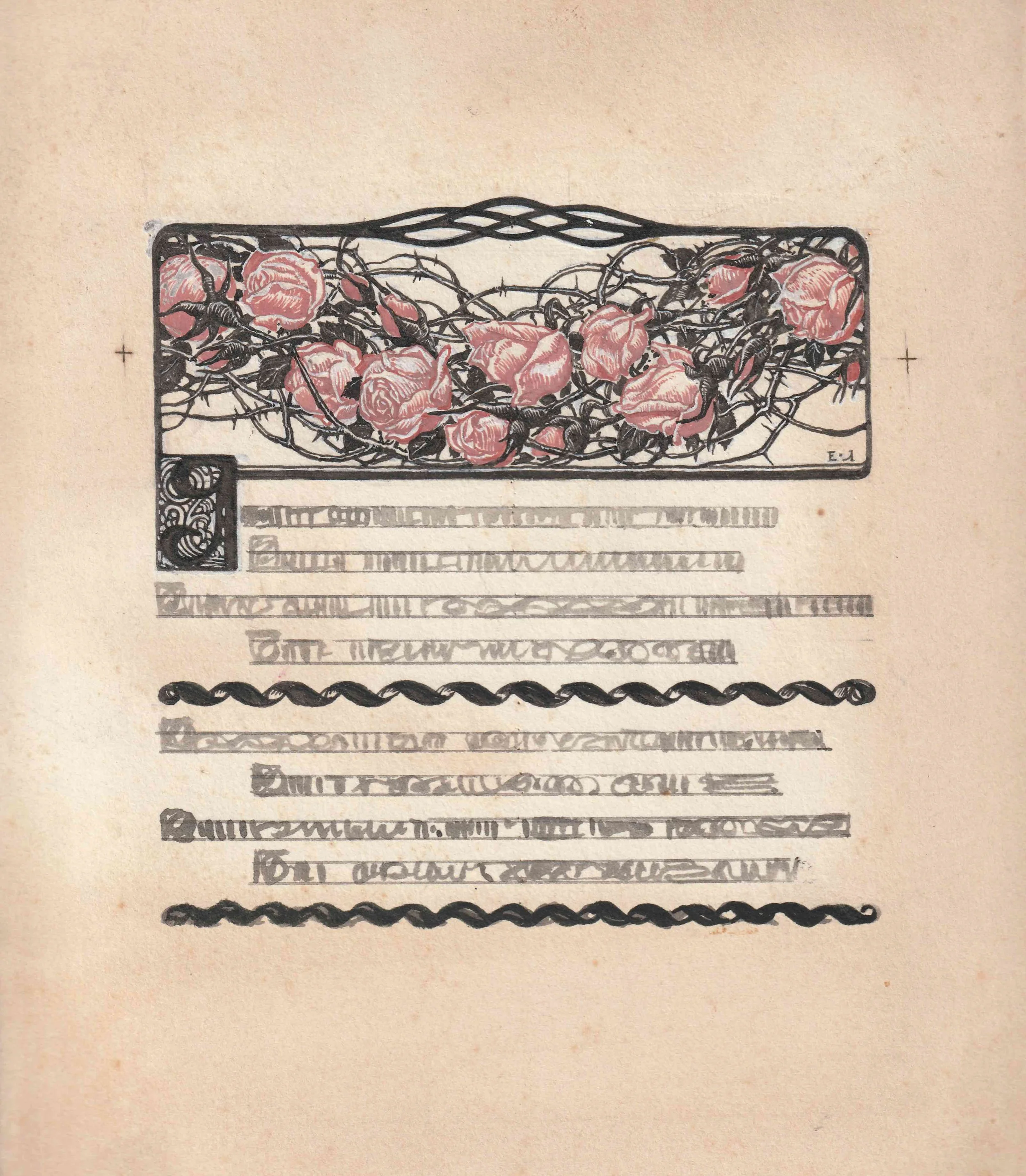 Eugene Lanceray, Sketch for Alexander Blok’s poem “Enamourment” published in the Russo-French journal La Toison d’Or (The Golden Fleece), January 1906, Issue No. 1, p. 47.

Mixed media on paper
20 x 19 cm.
1906