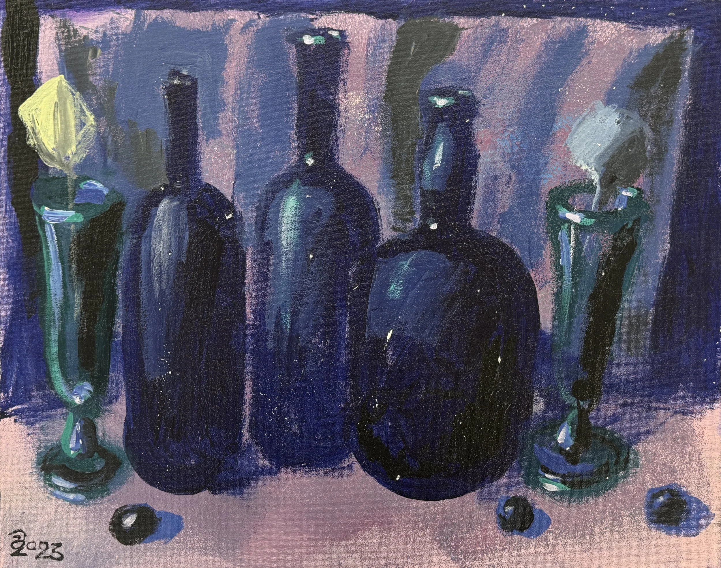 STILL LIFE WITH PURPLE BOTTLES