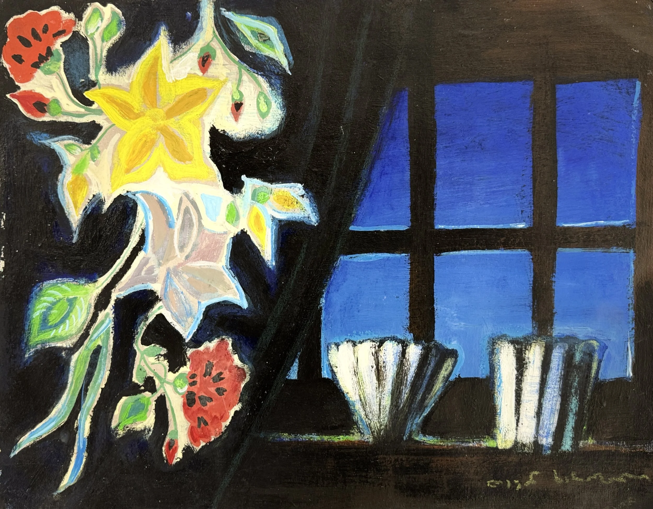 Still life with flowers,
Mixed media on paper,
27 x 33 cm