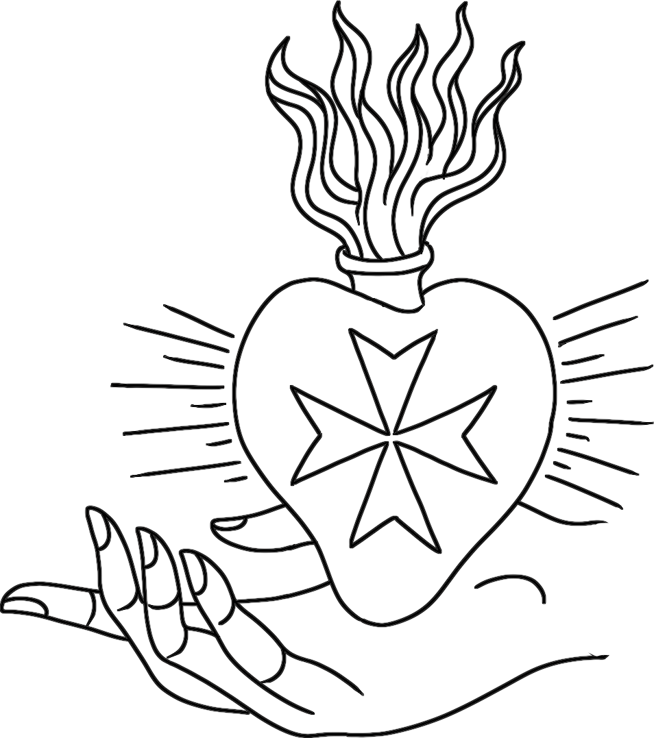 Outline of a heart with a star inside, emitting rays and smoke, with the word "DARK" beneath.