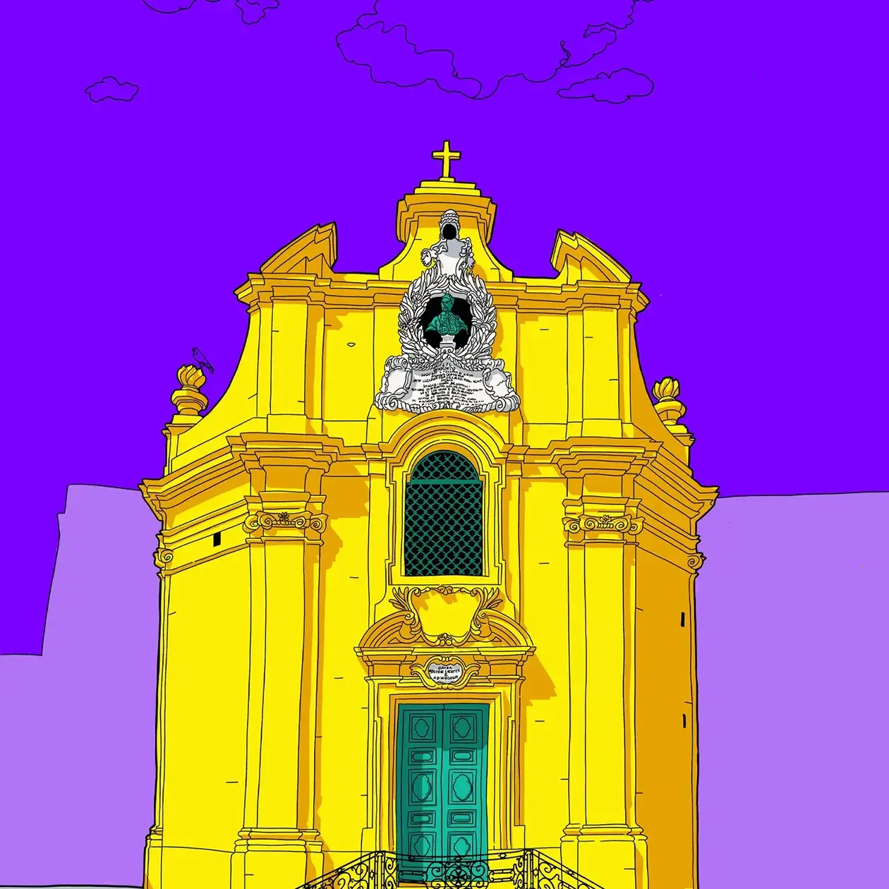 An illustration of the church of Tal-Vitorja, Valletta, Malta