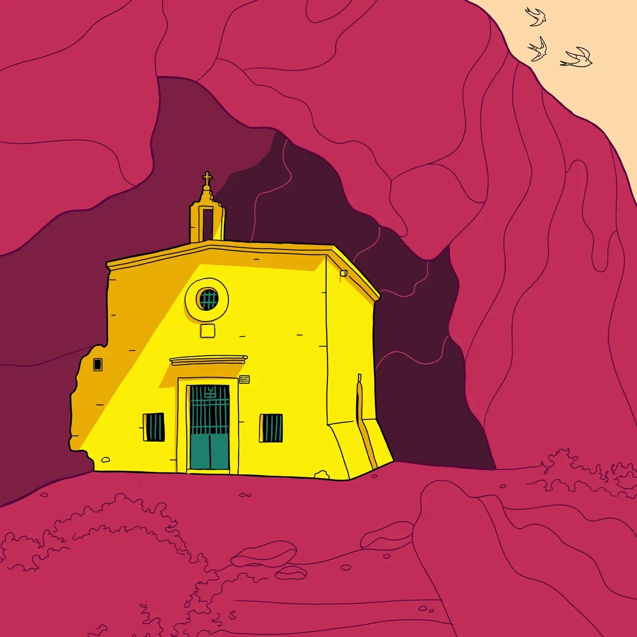 An illustration of the chapel of San Pawl l-Eremita, Wied il-Ghasel, Mosta, Malta