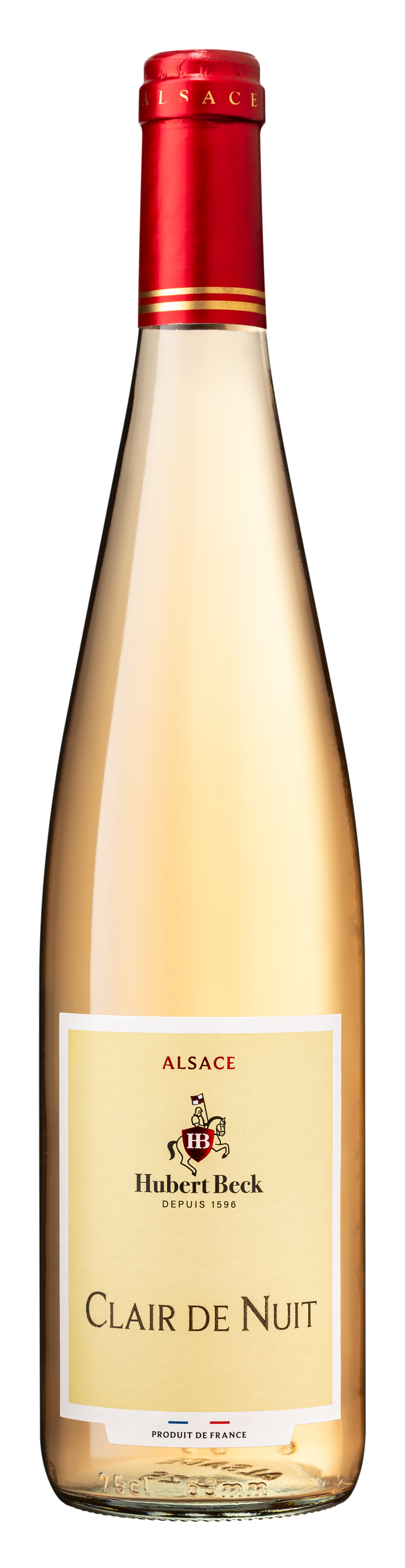 Bouteille de vin blanc Hubert Beck, Clair de Nuit, Alsace, fabriqué en France.