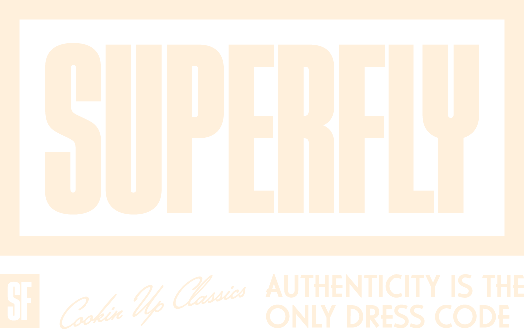 Black and beige logo with the word 'SUPERFLY' in large bold letters, and smaller text below that reads 'SF Cookie Up Classics' and 'Authenticity is the only dress code'.