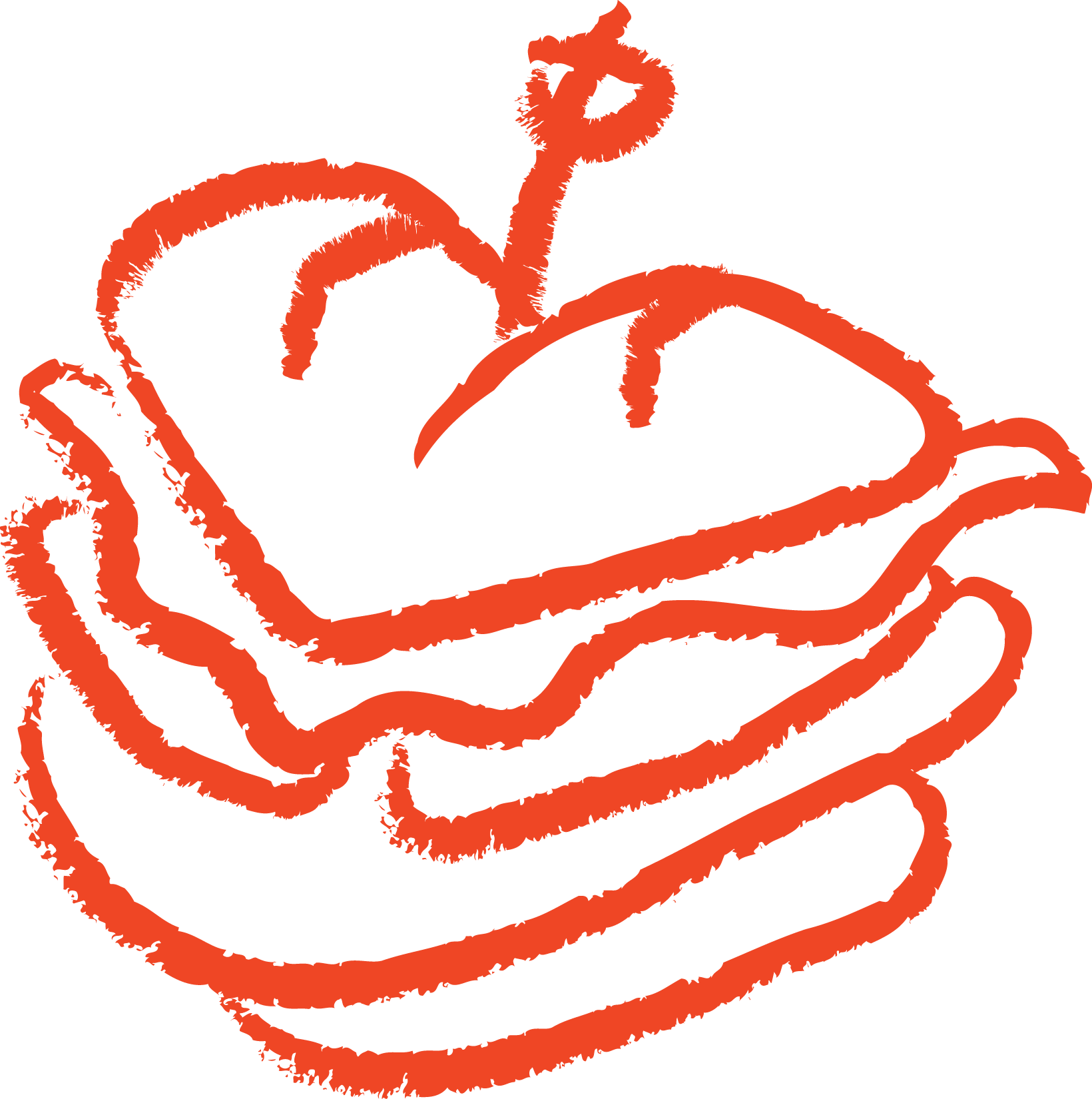 A stylized drawing of a shoe with a key emerging from it, all in red on a black background.