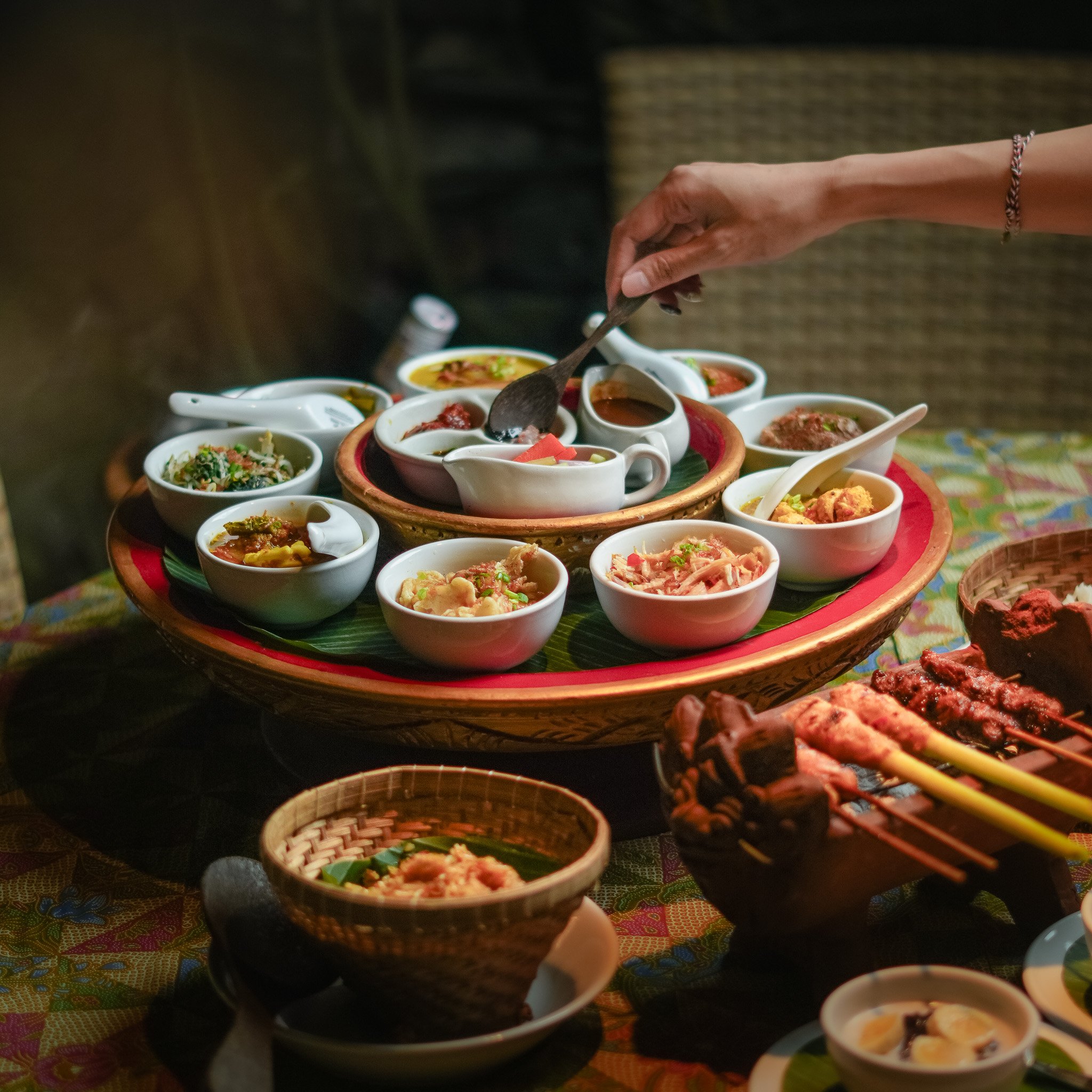 “Rijsttafel” (rice table) is a truly magnificent feast of small tasty portions of Indonesian delights from all around the East Indies.