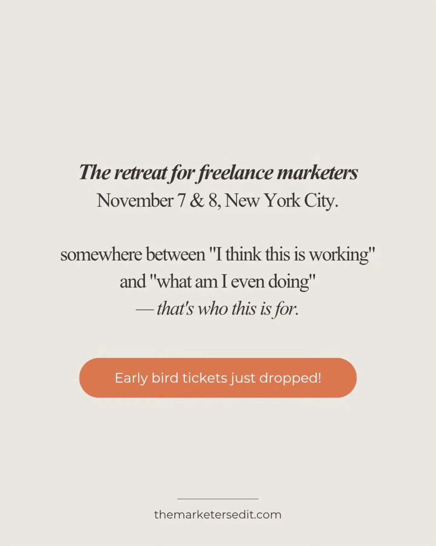 Early bird tickets are live! 🧡

Your friends are proud of you but they don't really know what to ask. Your partner listens but can't actually help. And most business advice was written for someone with a team and a budget.

Until now.
That's why The