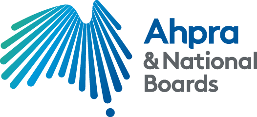 Logo of Ahpra and National Boards with a stylised blue and green abstract design and text.