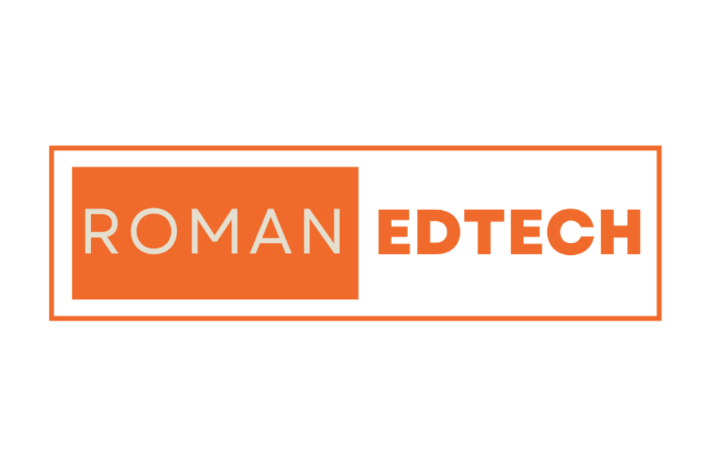 Logo with the words "ROMAN EDTECH" in a black rectangular box, with "ROMAN" in white letters on an orange background, and "EDTECH" in orange letters.