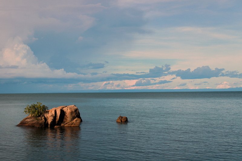 Lake Malawi with storm clouds building over the horizon