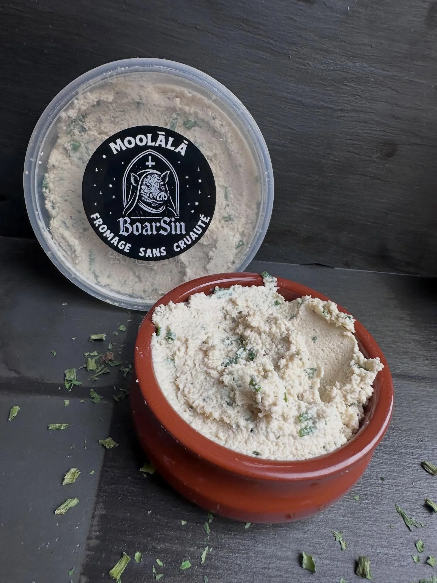 Meet the ch**se: BOARSIN 

Boarsin is soft, creamy and absolutely loaded with flavour. Think spreadable goodness with a proper punch of wine, garlic and herbs.

Perfect for:
Smearing on crackers
Dolloping onto warm bread
Putting in a bagel 
Or eating