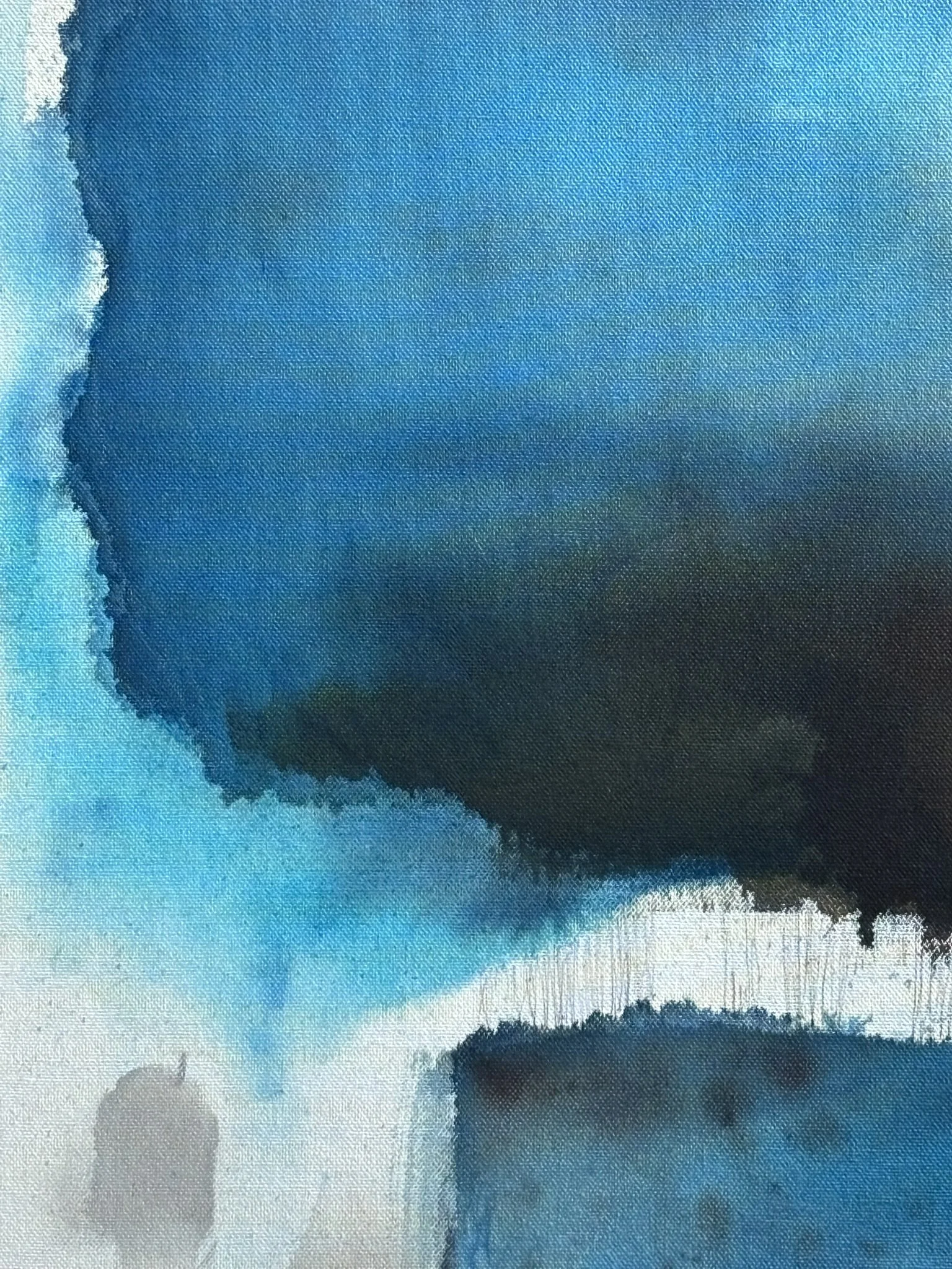 Detail of the original abstract painting "Dissociation" showing acrylic, pastel and pencil marks