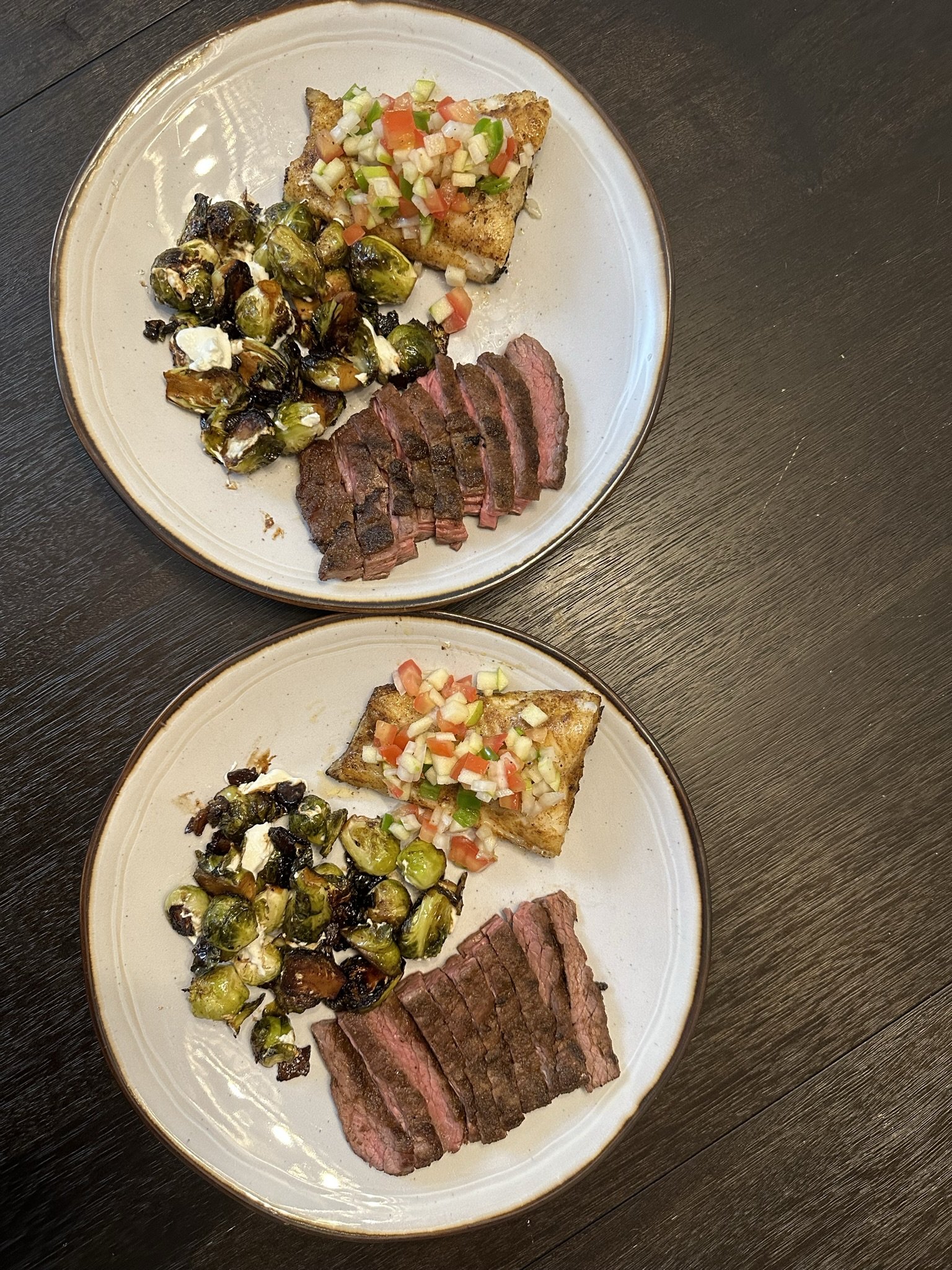 Steak, swordfish, and brussels