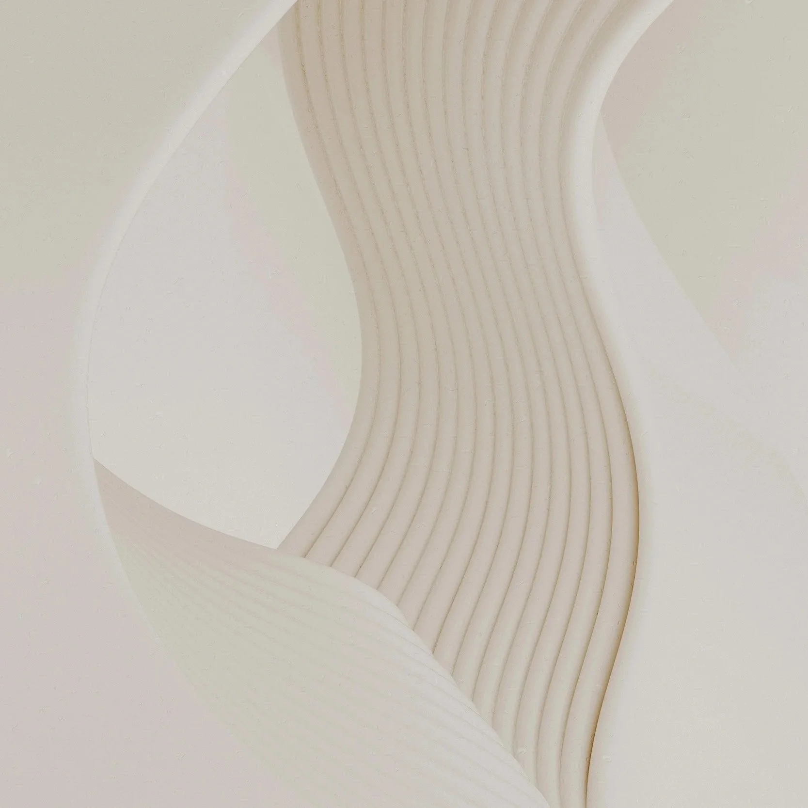 Abstract architectural detail with curved ribbed white surface.