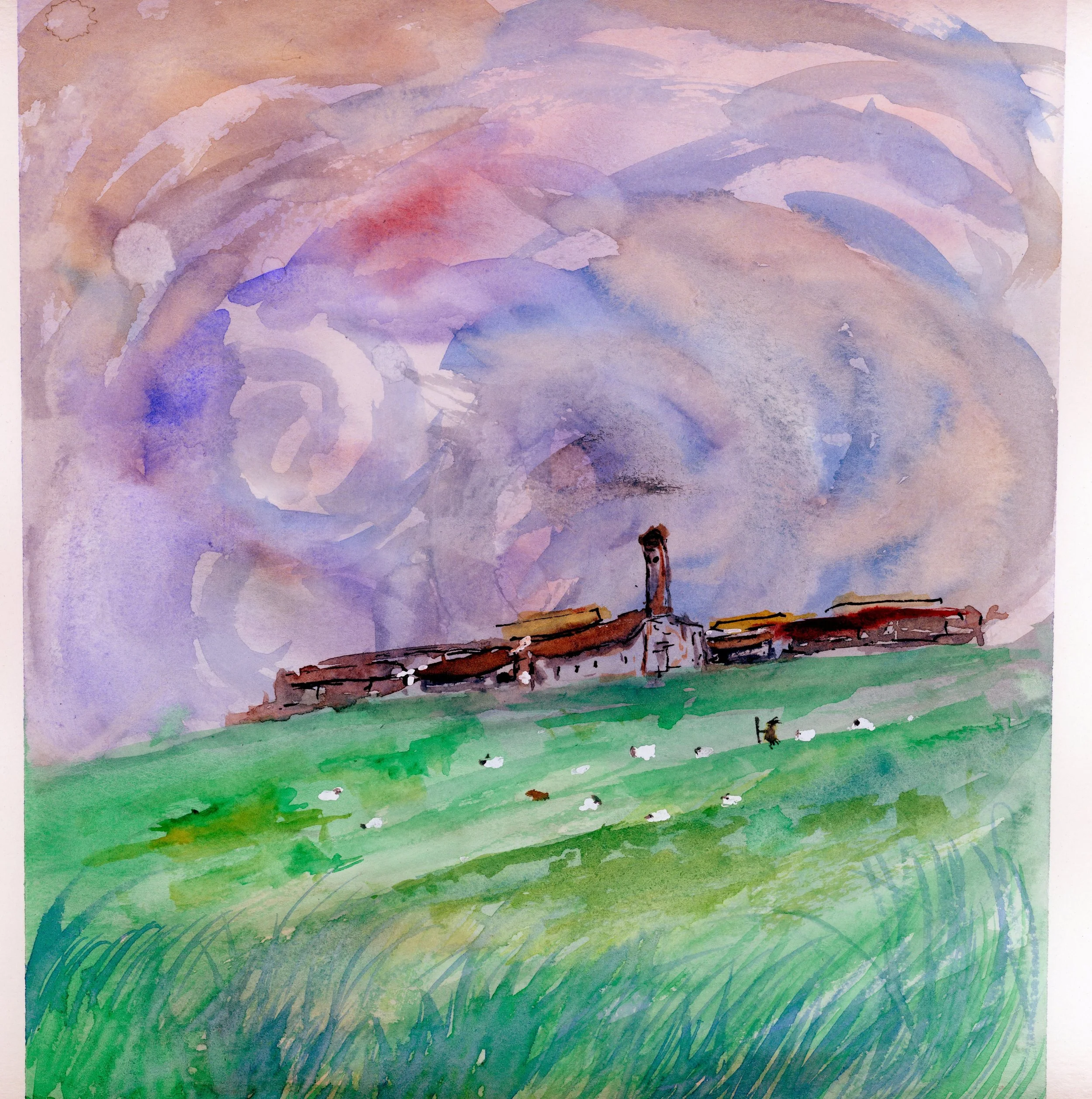 Shepard's Hill, Watercolor and Ink 7x8" 