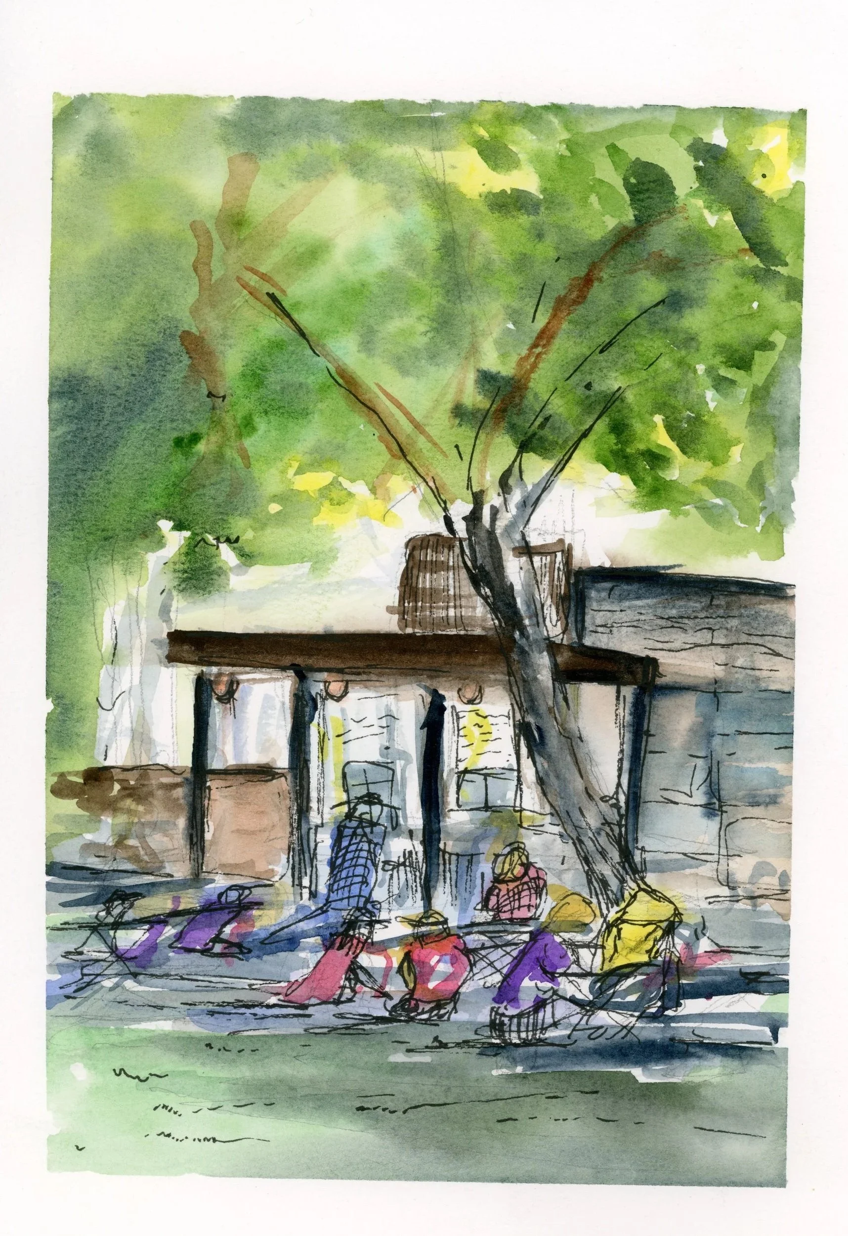 Schenley Plaza, Watercolor and Ink 4x6" 