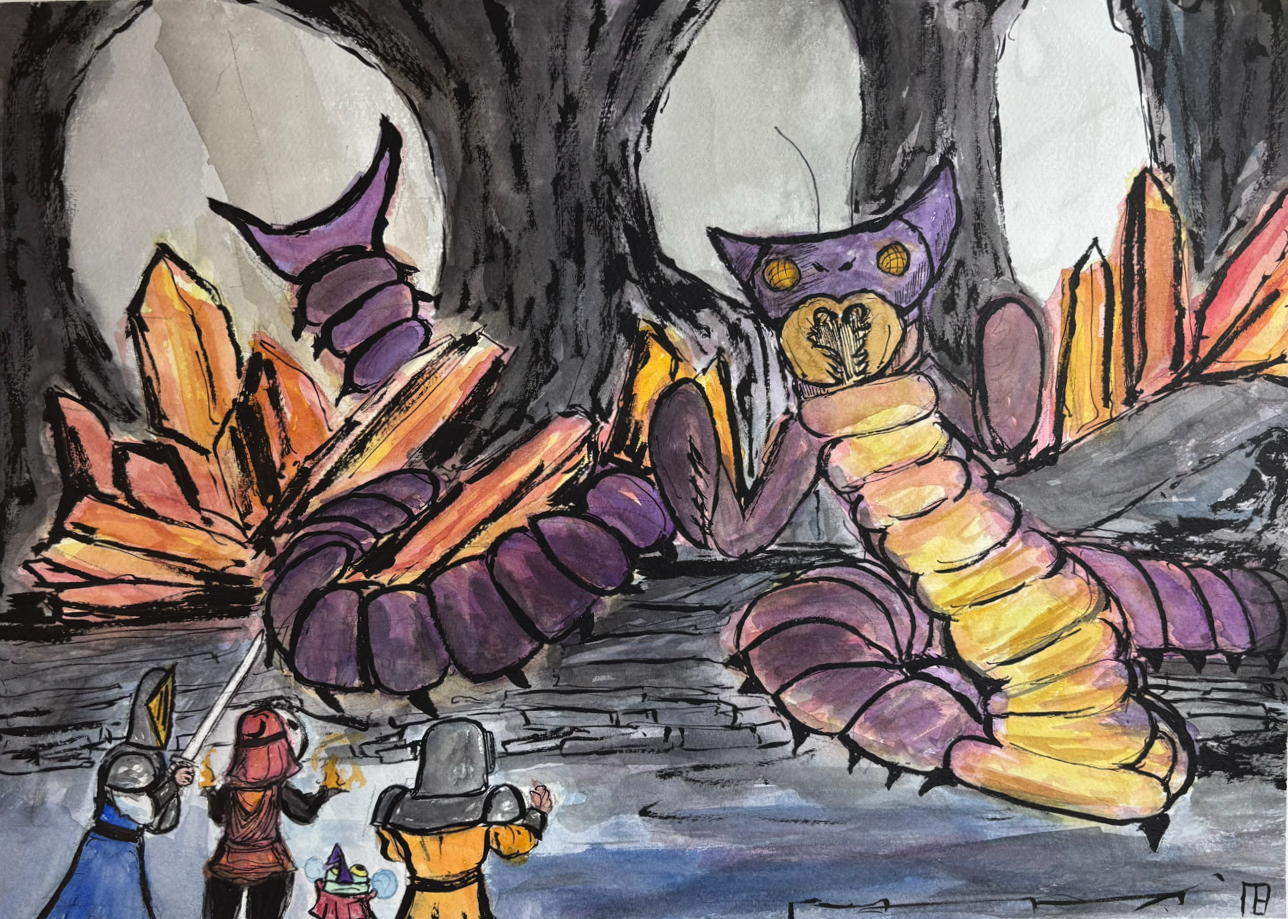 An Unwelcomed Party, Watercolor/Ink/Acrylic 12.5x16"