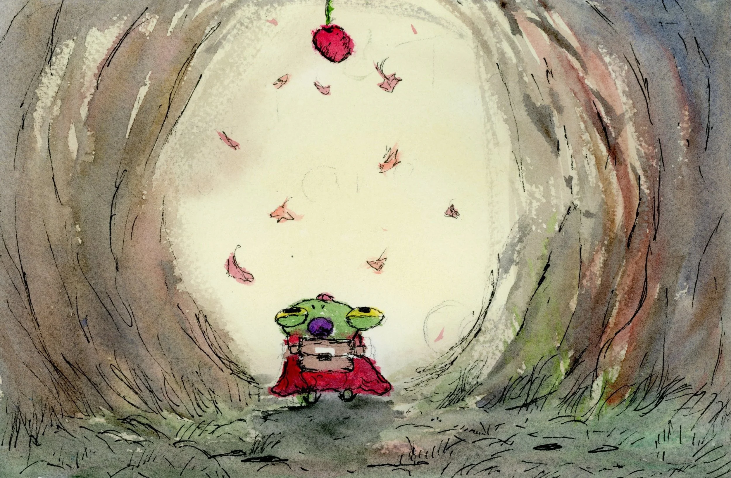 Hungry Toad, Watercolor and Ink 6x8"