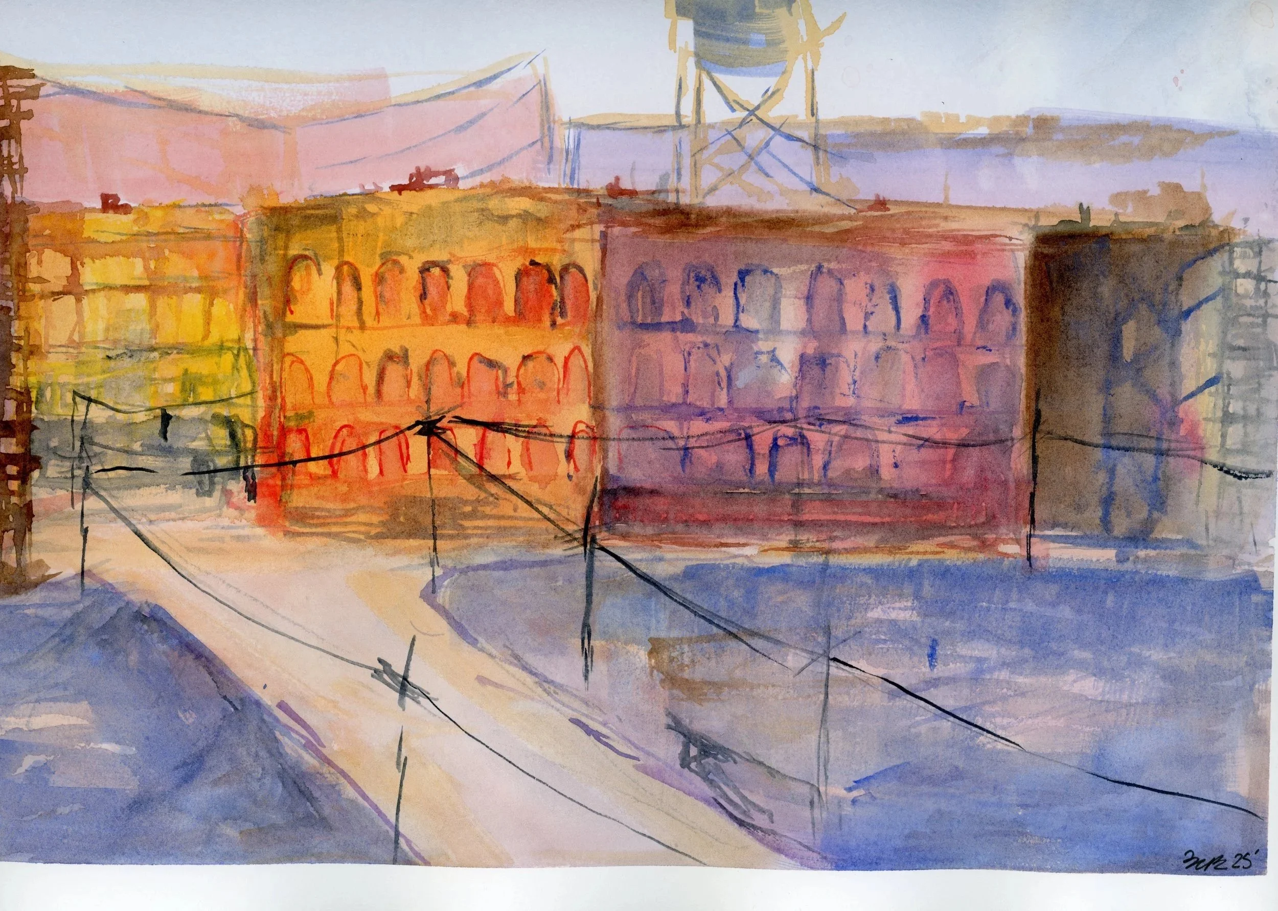 Morning City, Watercolor and Ink 14x10" 