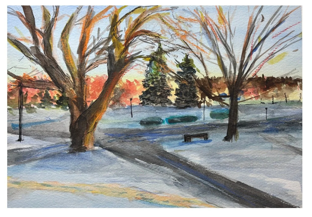 Morning Winter, Watercolor and Ink 11x15"