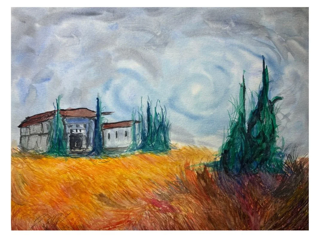 Grassy Villa, Watercolor 13.1x12" 