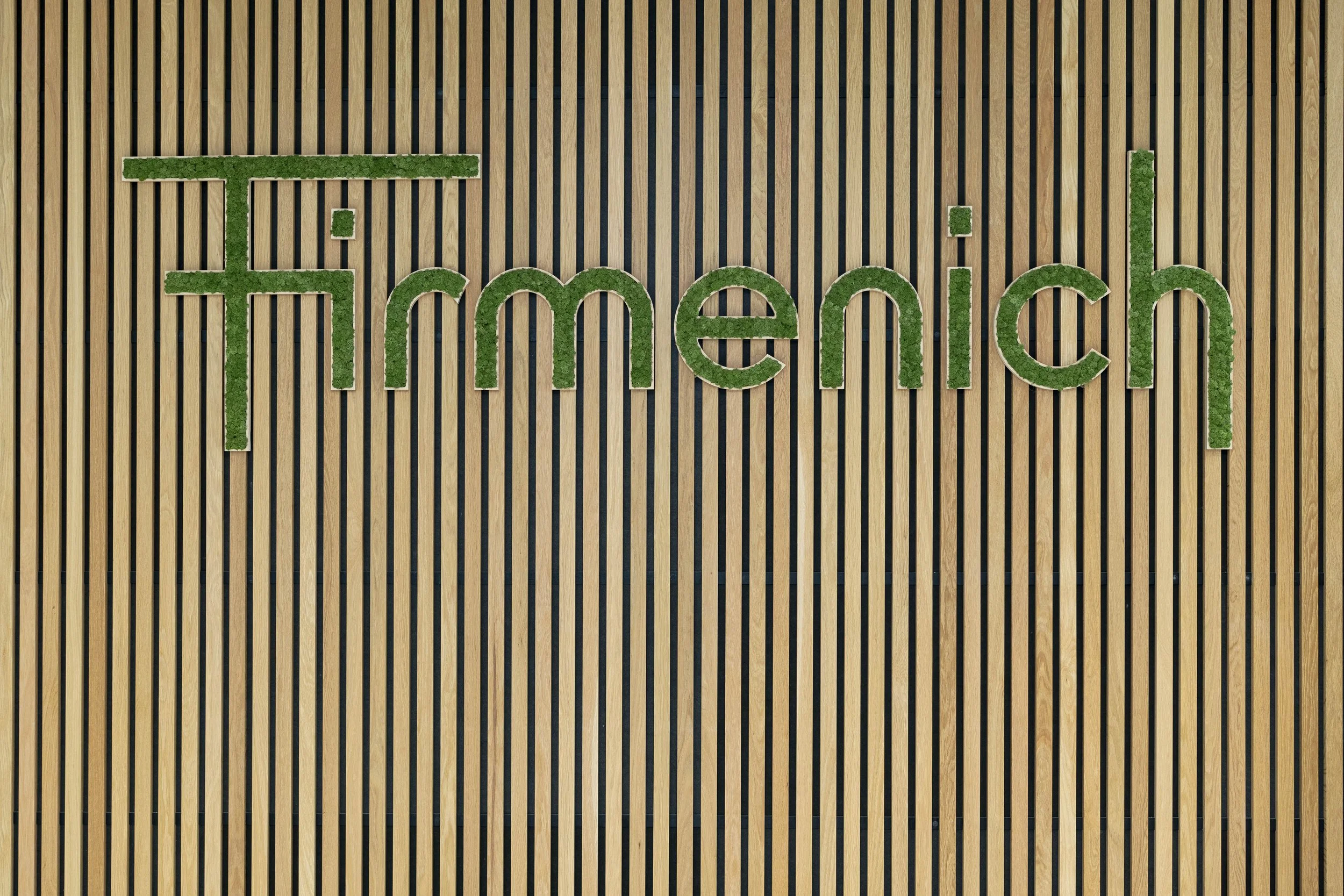 Le mot 'Thanhatch' écrit en lettres vertes en forme de mousse ou de verdure, sur un fond en bois à rayures verticales.