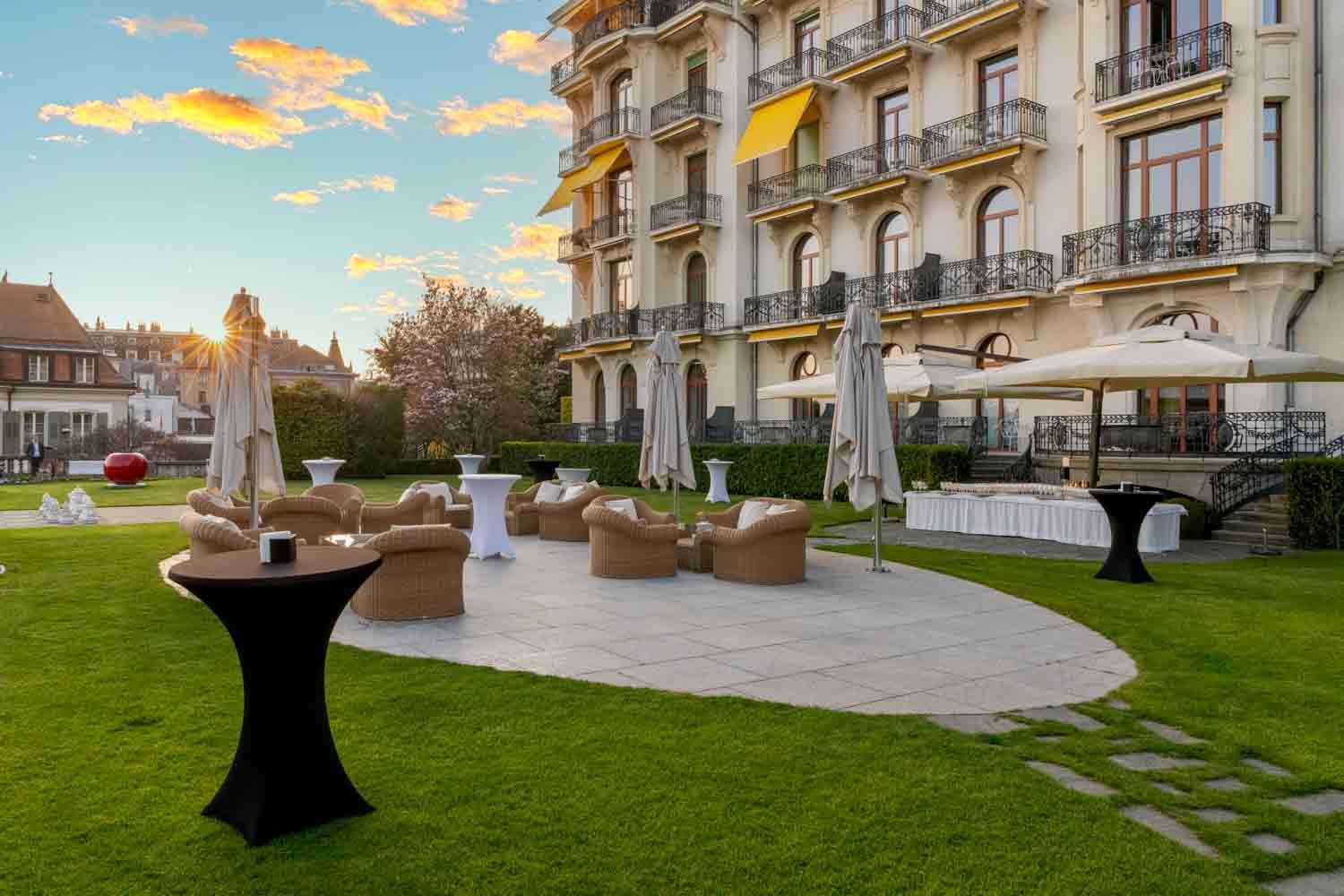 terrasse beau rivage palace photographié par photographe événementiel Lausanne