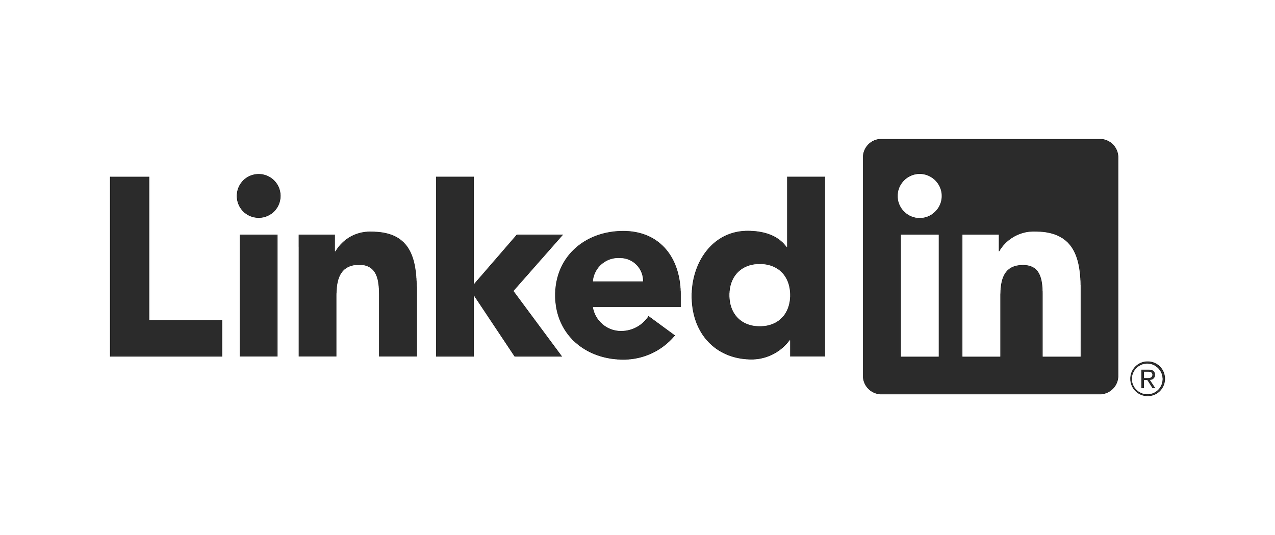 Black and white LinkedIn logo with the word "LinkedIn" in bold letters and a square with rounded corners around the letter "in".