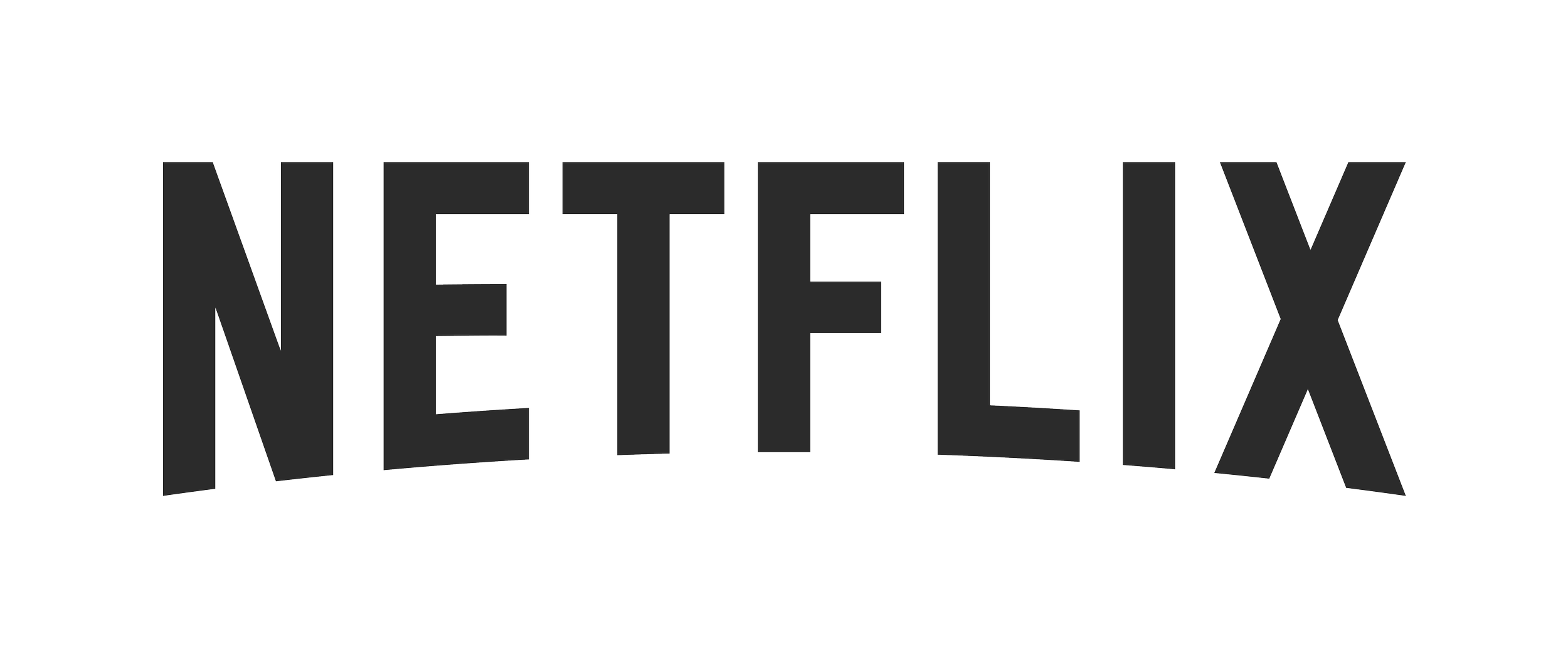 Netflix logo in black text with a horizon tilt effect.