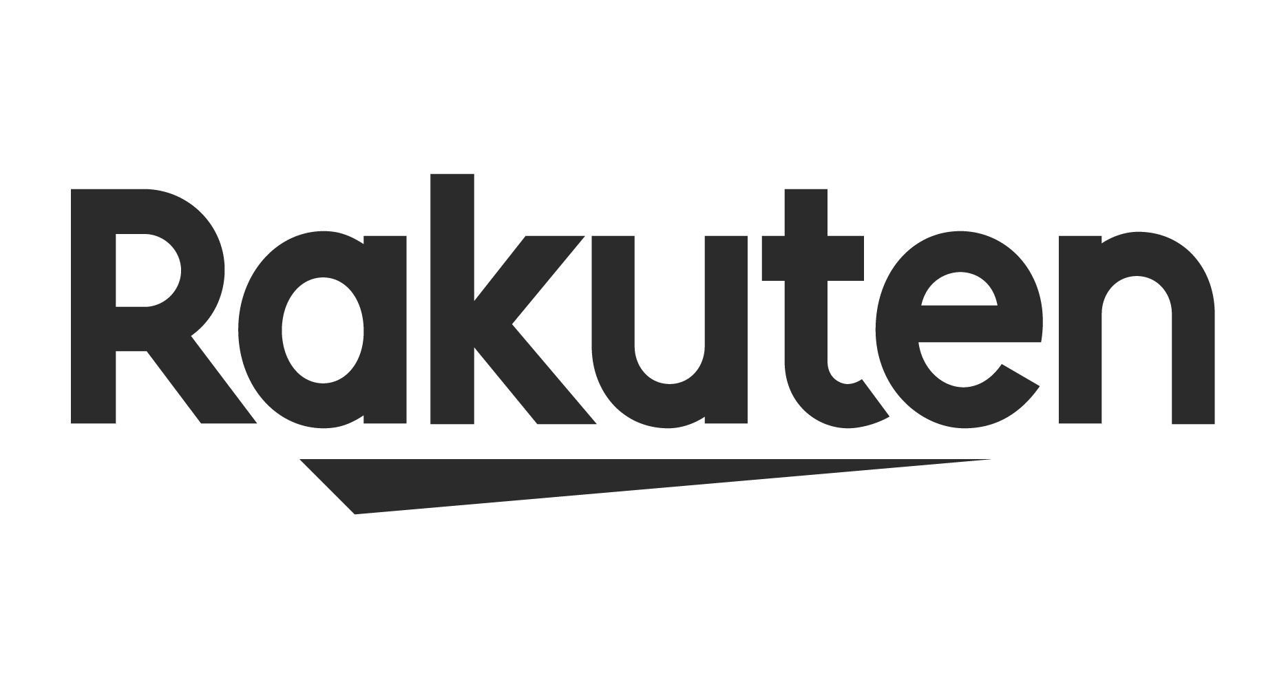Black and white logo of Rakuten with stylized text.