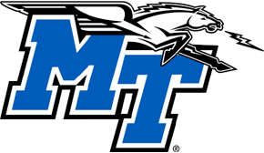 Logo of Middle Tennessee State University featuring a running horse and the initials MTF.