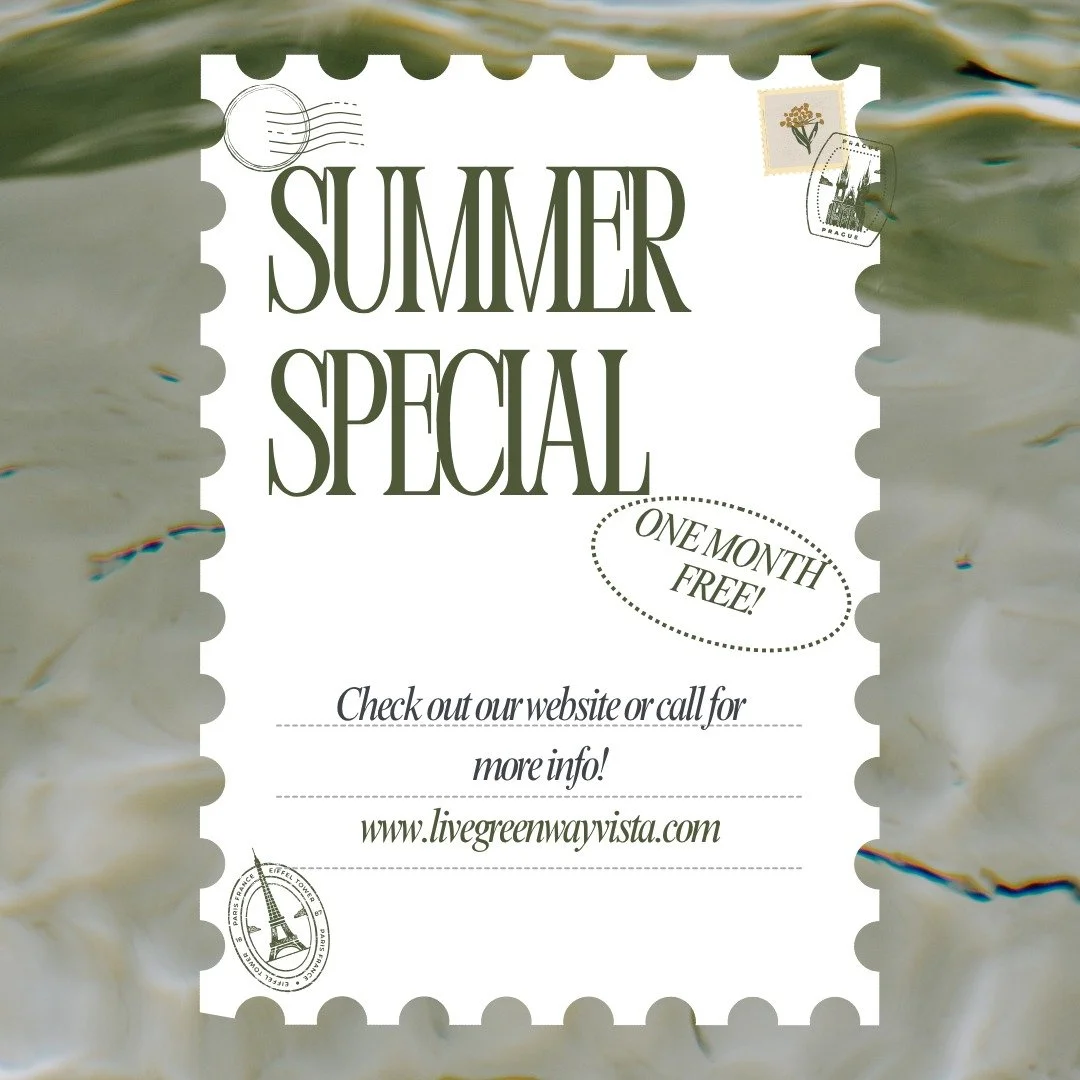 🌞 Hey Greenway Vista family!🌞 

Summer is heating up, and so are our specials! 🌊✨ Enjoy our exclusive Summer offer until July 26th! 🎉 Dive into great savings and soak up the sun in your dream living space. 

Curious about the details? Visit our w