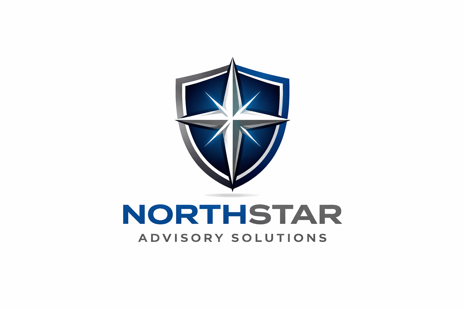 A logo featuring a dark blue shield with a silver and white compass star in the center, and the text "NORTHSTAR ADVISORY SOLUTIONS" beneath it.