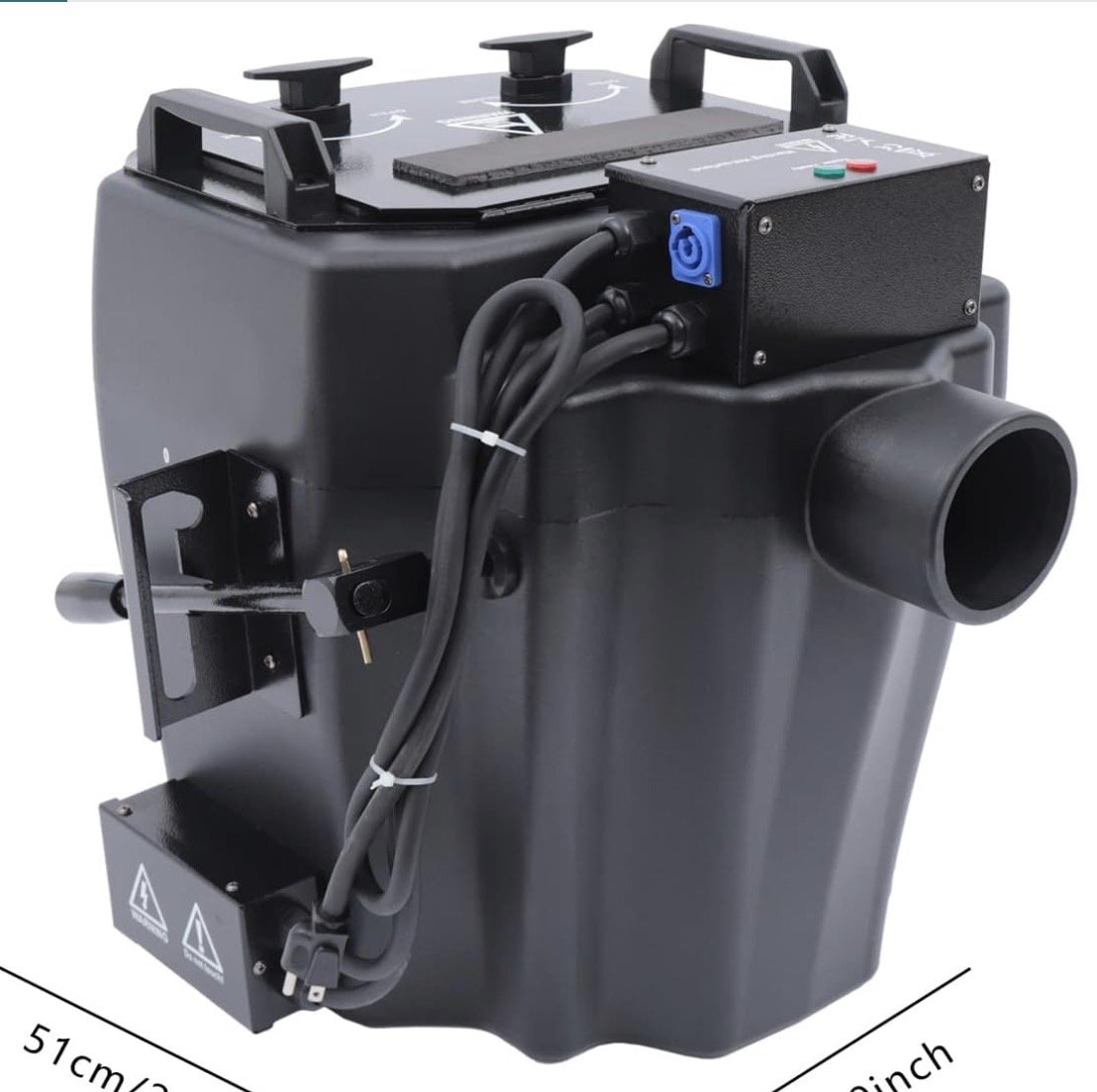 A black countertop fish tank filter with hoses, plug, and control box mounted on the side.
