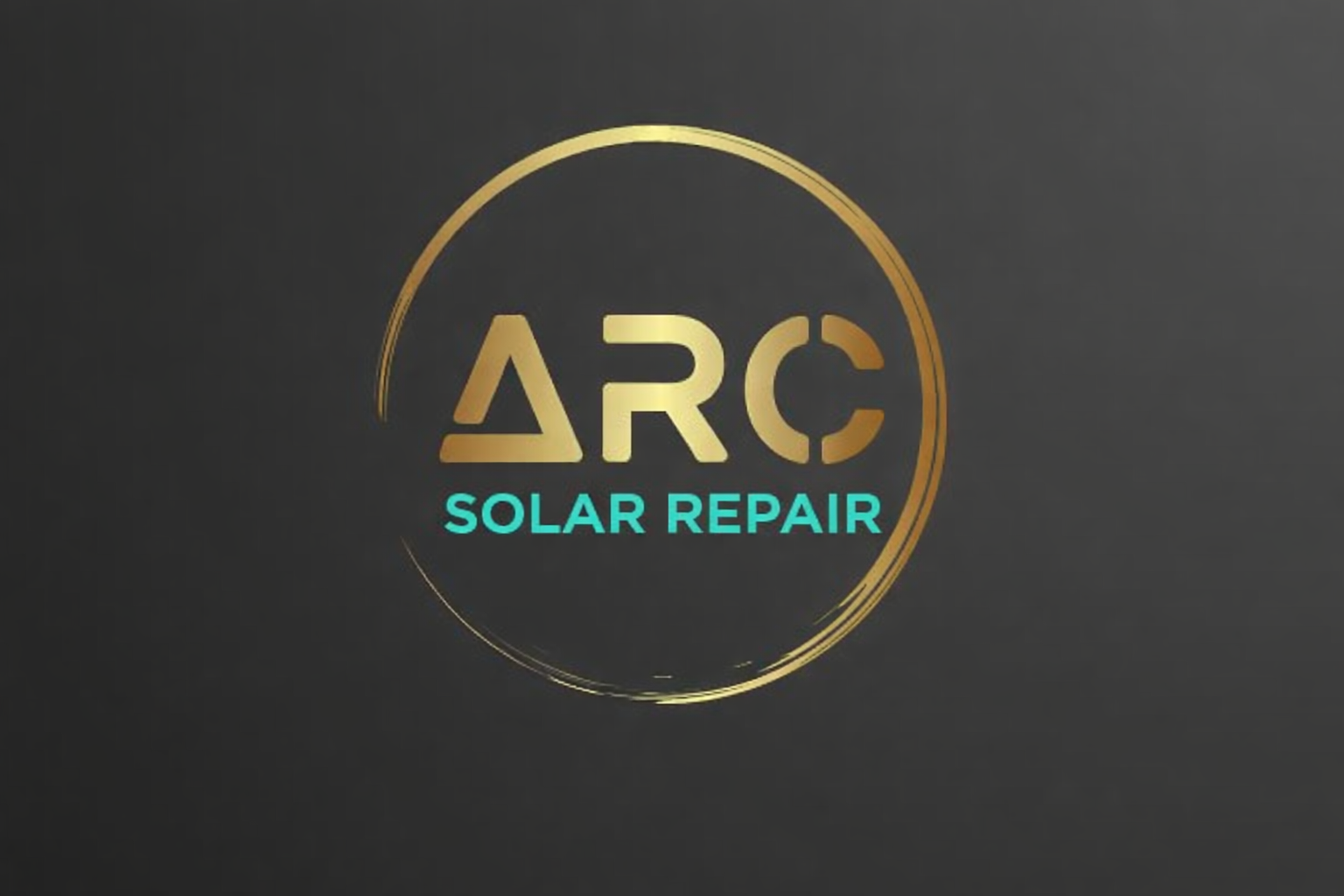 Logo for ARC Solar Repair with gold circle and black background, with text 'ARC' in gold and 'SOLAR REPAIR' in teal.