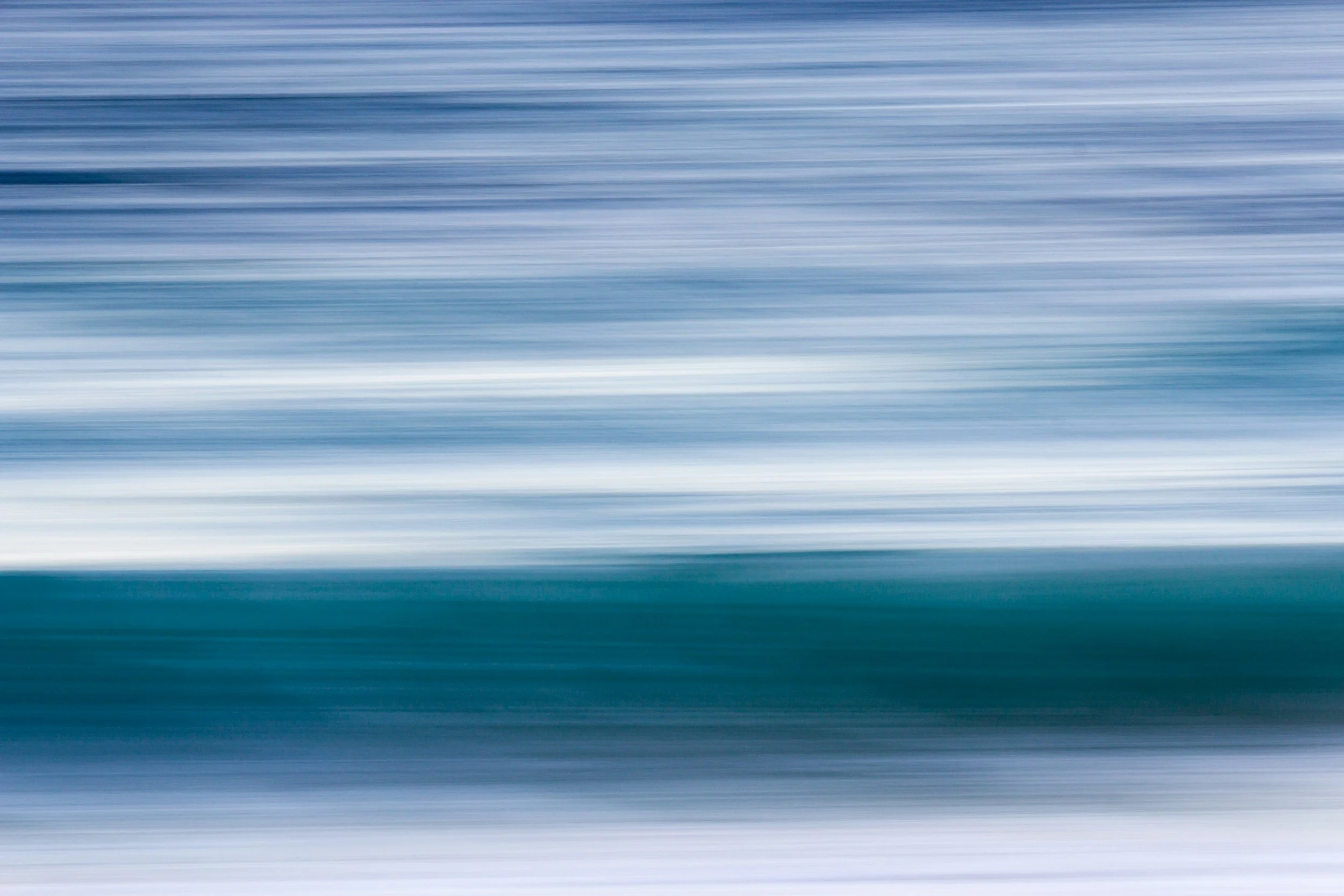 Abstract image with horizontal streaks in shades of blue, white, and teal.
