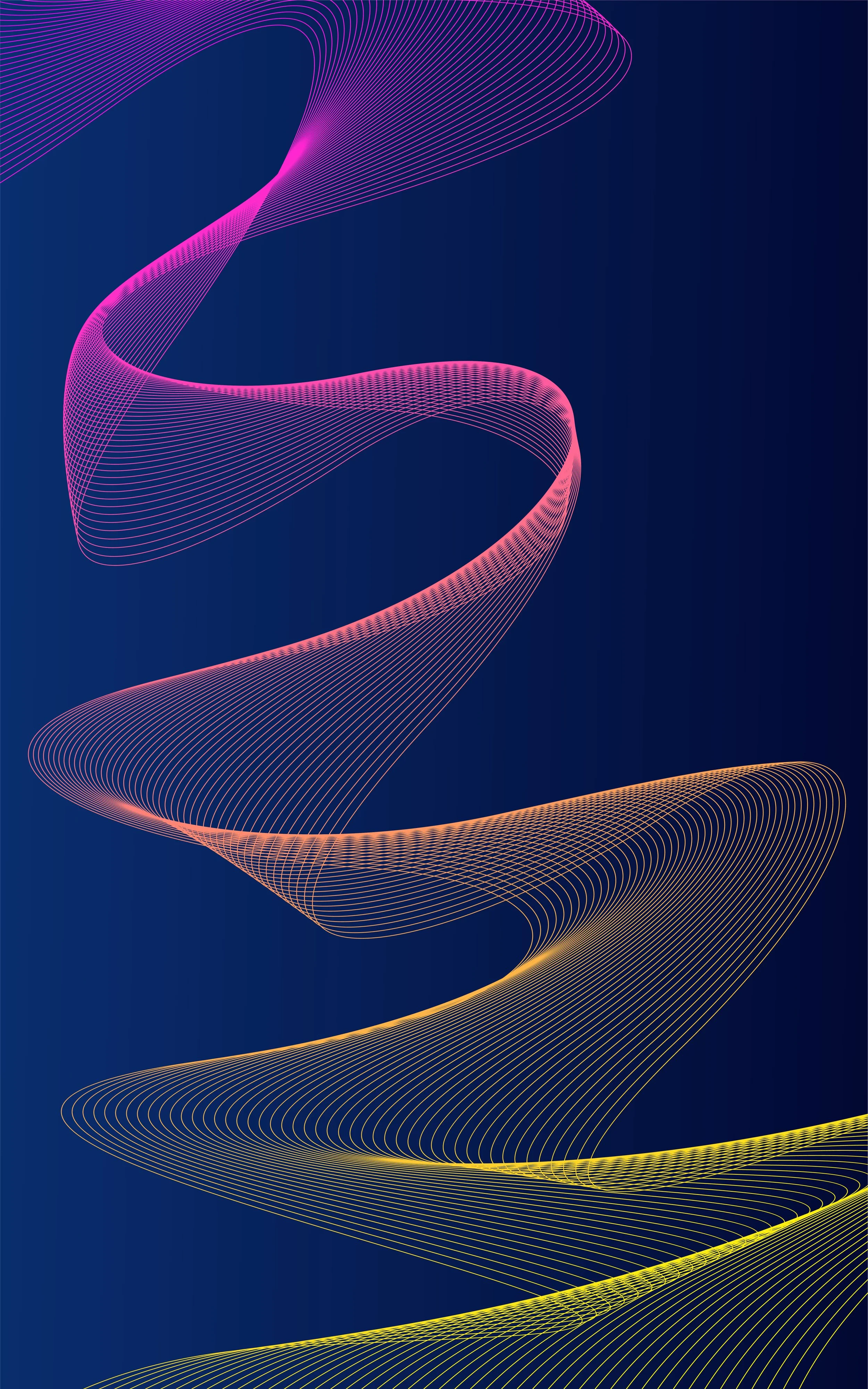 Abstract digital art featuring colorful glowing lines forming swirling patterns on a dark blue background.