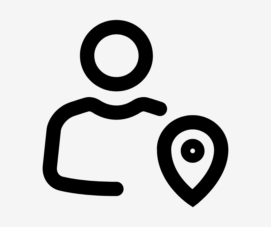 Icon of a person with a location pin indicating GPS or geolocation feature.