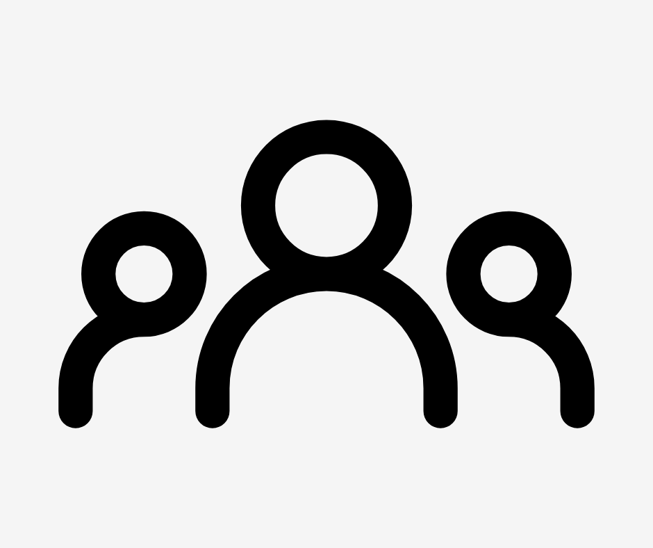 Icon of three people with one larger person in the center and two smaller people on either side.