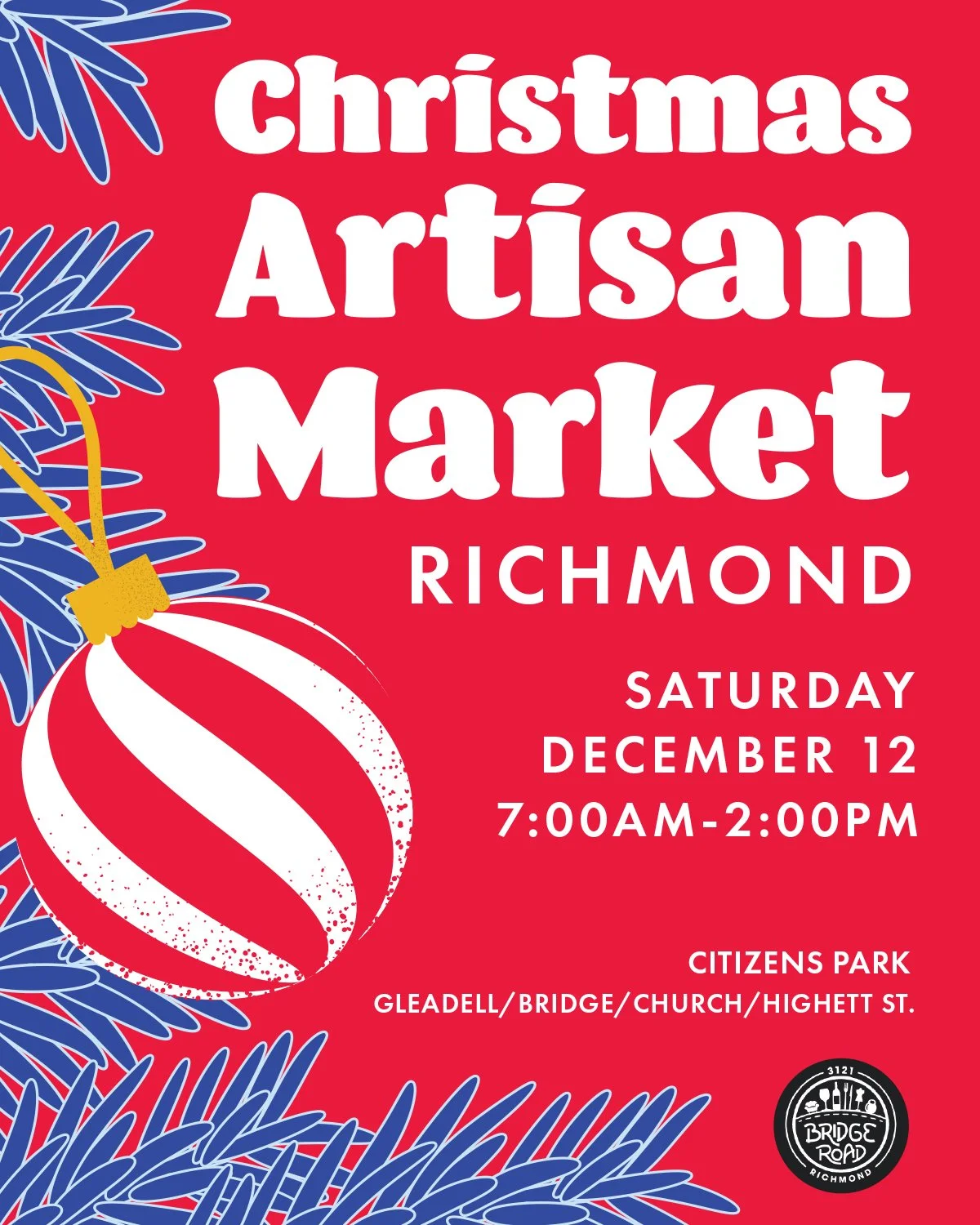 🎄✨ CHRISTMAS ARTISAN MARKET &ndash; RICHMOND ✨🎄

Get into the festive spirit at our Christmas Artisan Market in Richmond, Melbourne!

🗓 Saturday, December 12, 2026
⏰ 7:00am &ndash; 2:00pm
📍 Richmond, VIC

Shop beautiful handmade gifts from talent