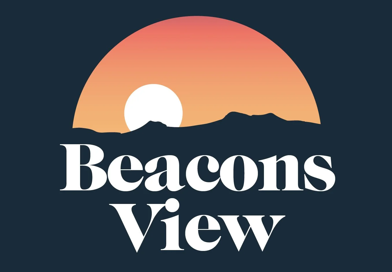 A circular logo featuring a stylised mountain range and sun, with the text 'Beacons View' below.