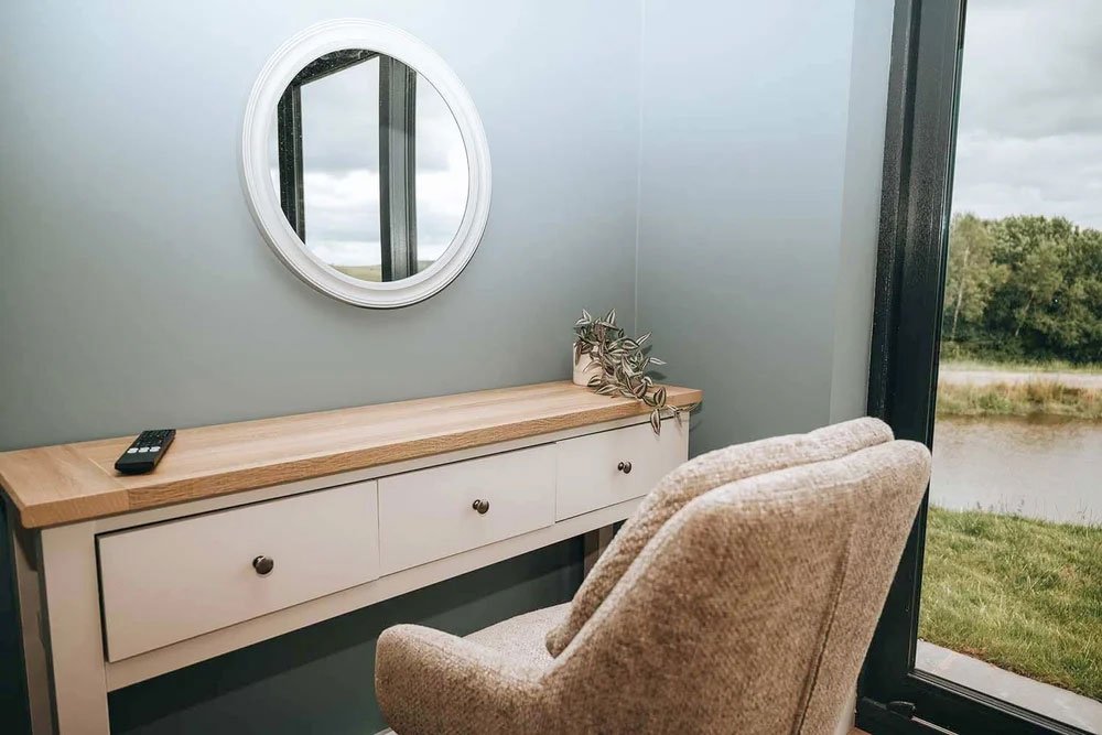 Inside a lodge bedroom at Beacons View self-catering lodges and farm cottages near Brecon Wales.