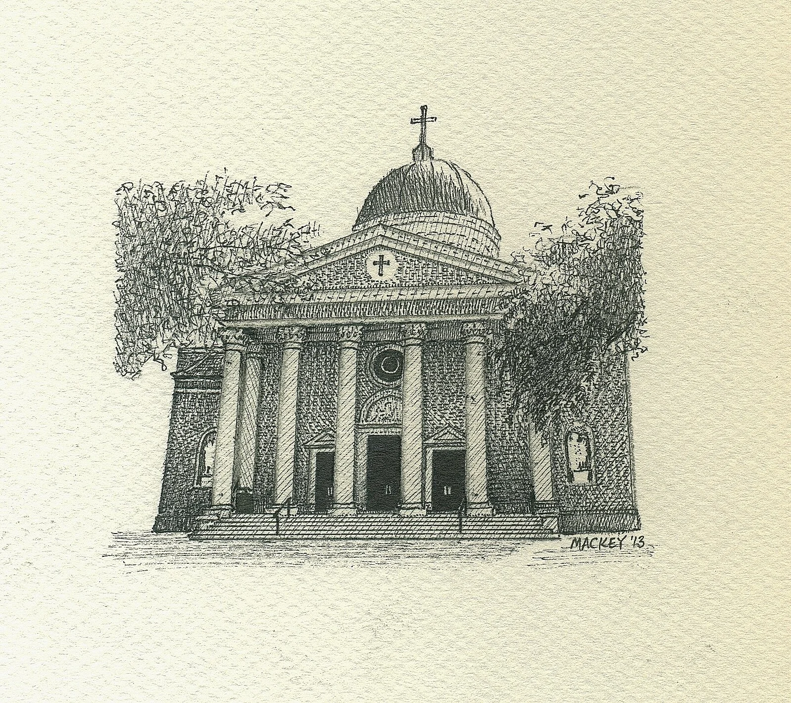 Our Lady of the Rosary Church New Orleans, pen & ink 8x6
