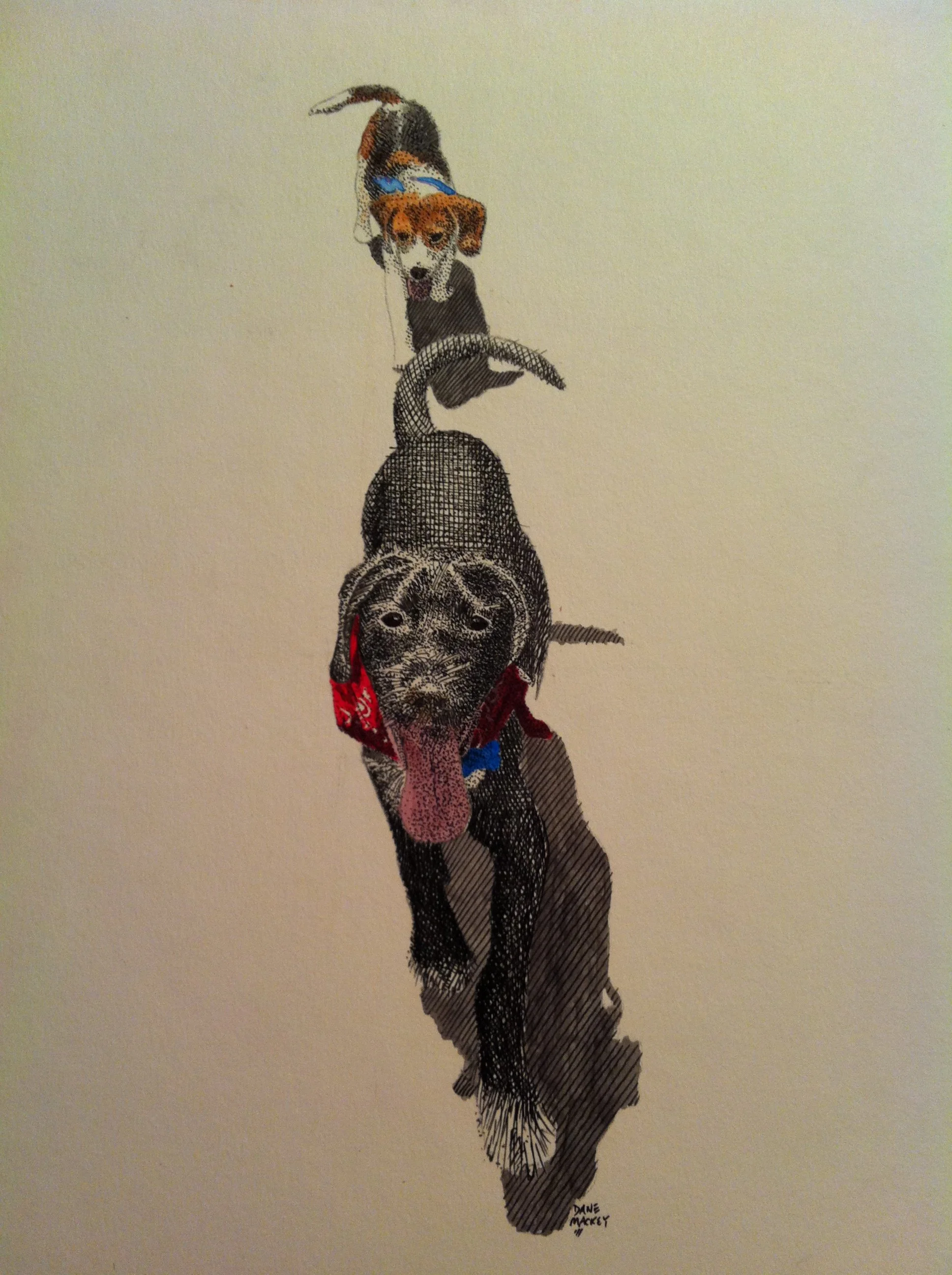 Ronnie's Dogs, mixed media 14x11