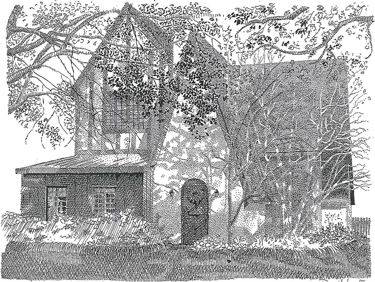 The Childhood Home of Stirling Harper, pen & ink 14x11